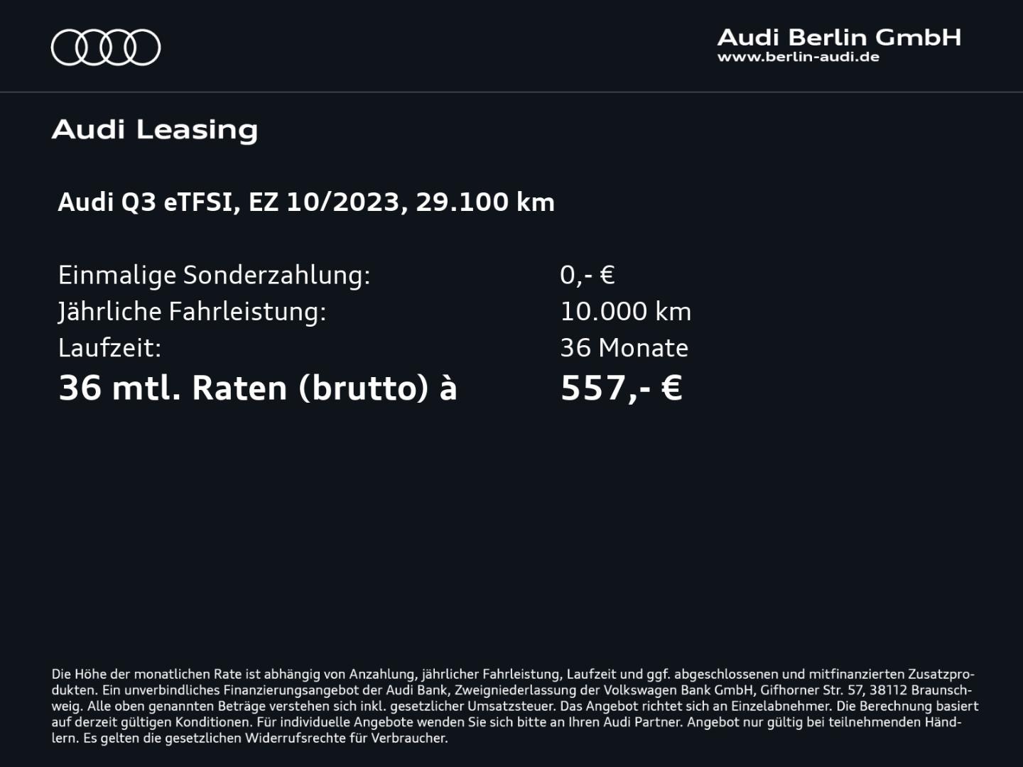 Bild über Audi Q3 TFSI e 45 TFSI e S tronic - für weitere Informationen kontaktieren Sie den Audi Partner