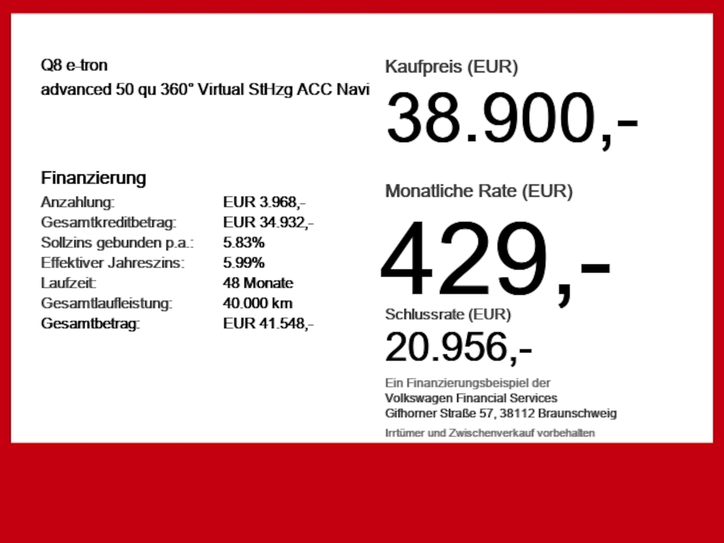 Bild über Audi Q8 e-tron advanced 50 e-tron quattro - für weitere Informationen kontaktieren Sie den Audi Partner