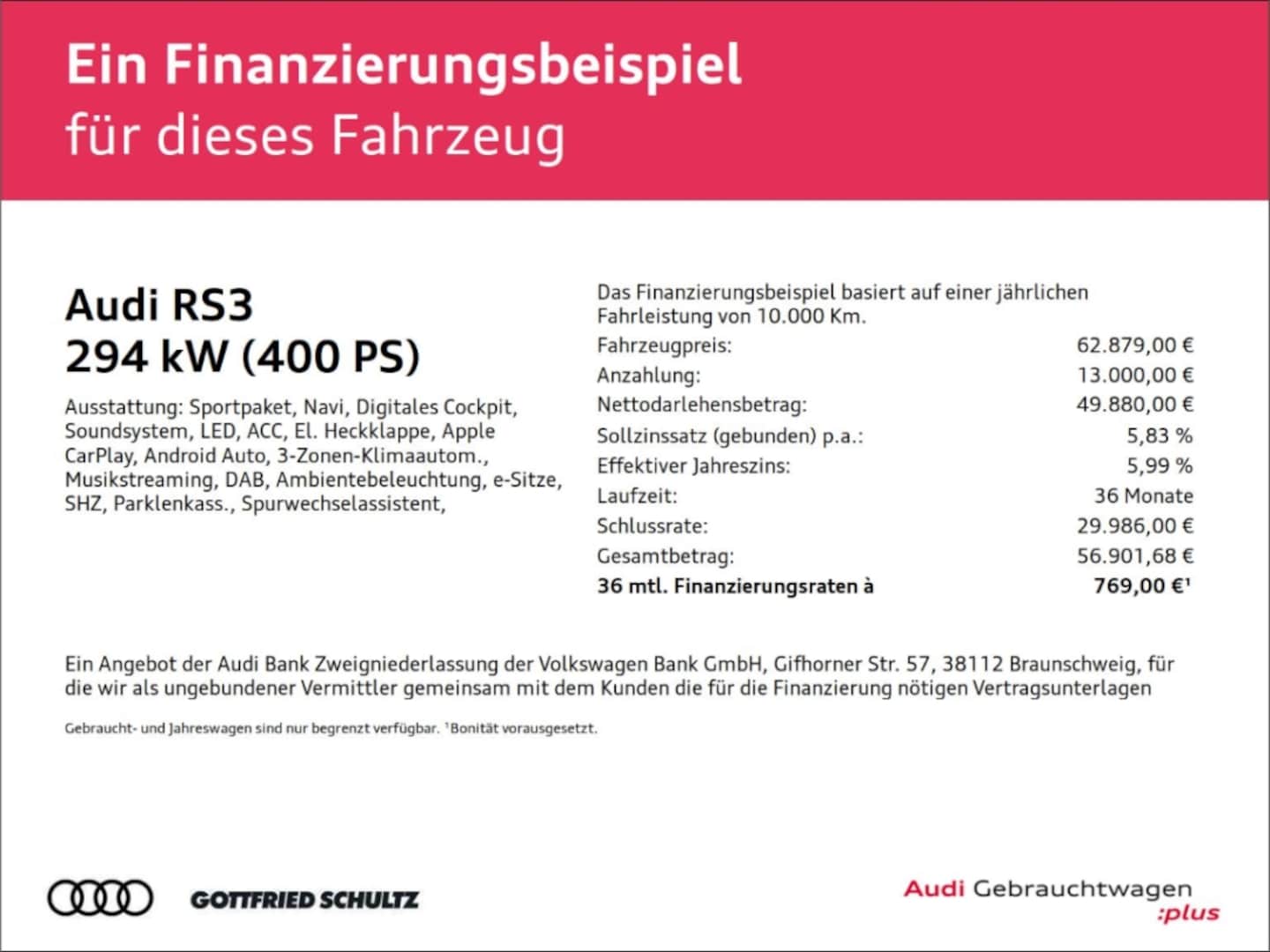 Bild über Audi RS 3 Sportback TFSI quattro 294 kW S tronic - für weitere Informationen kontaktieren Sie den Audi Partner