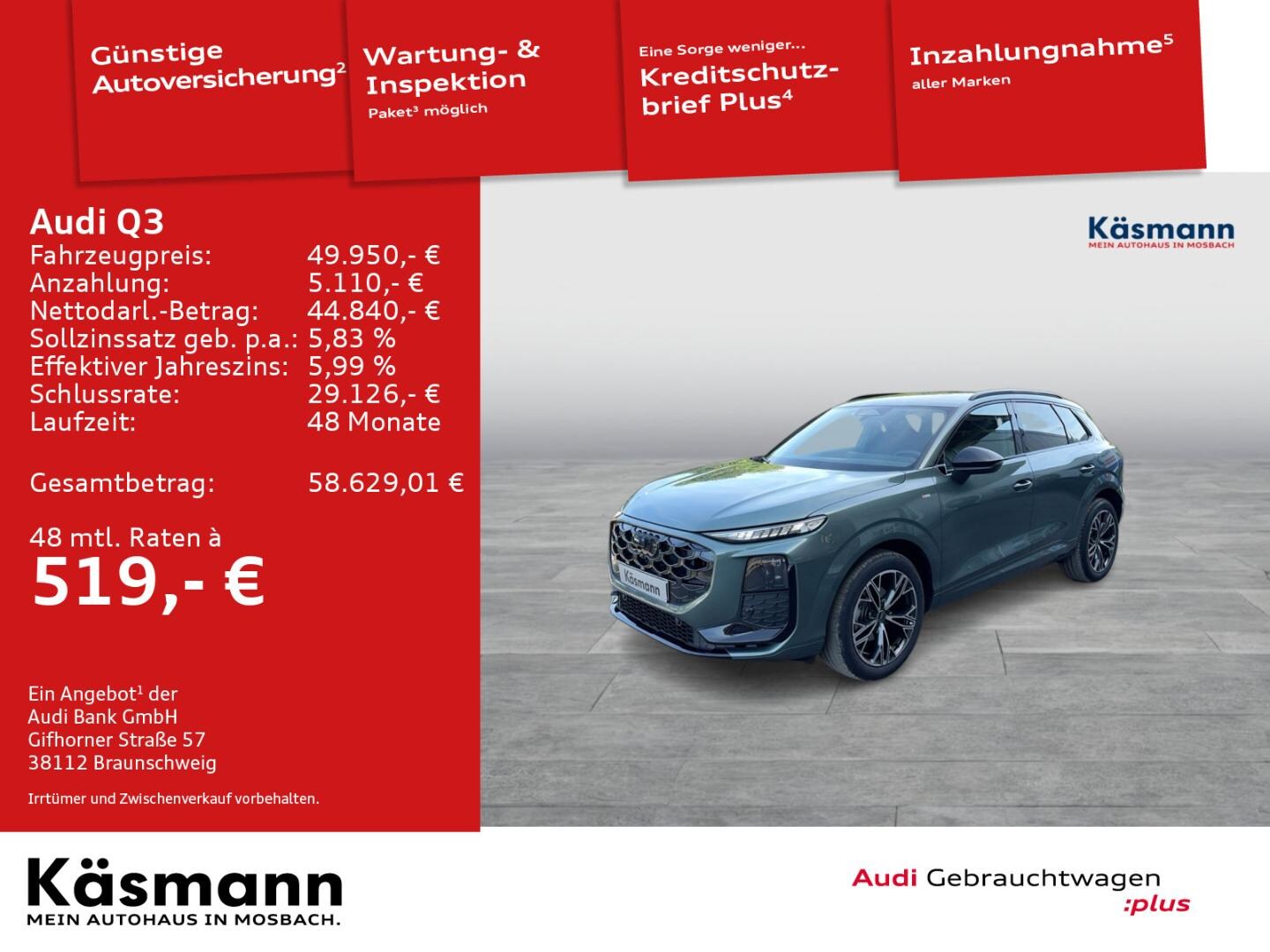 Bild über Audi Q3 SUV TFSI 110 kW S tronic - für weitere Informationen kontaktieren Sie den Audi Partner