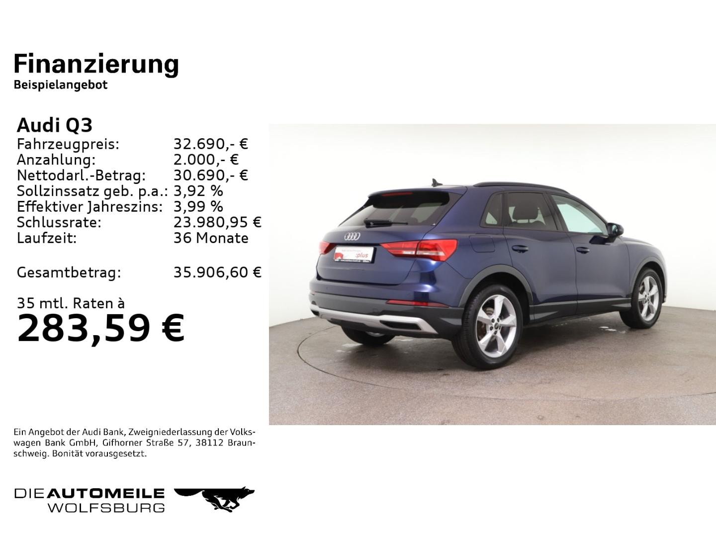 Bild über Audi Q3 TFSI 110 kW S tronic - für weitere Informationen kontaktieren Sie den Audi Partner