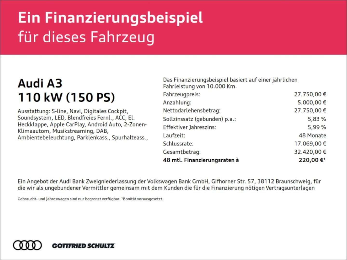 Bild über Audi A3 Sportback S line 35 TFSI S tronic - für weitere Informationen kontaktieren Sie den Audi Partner