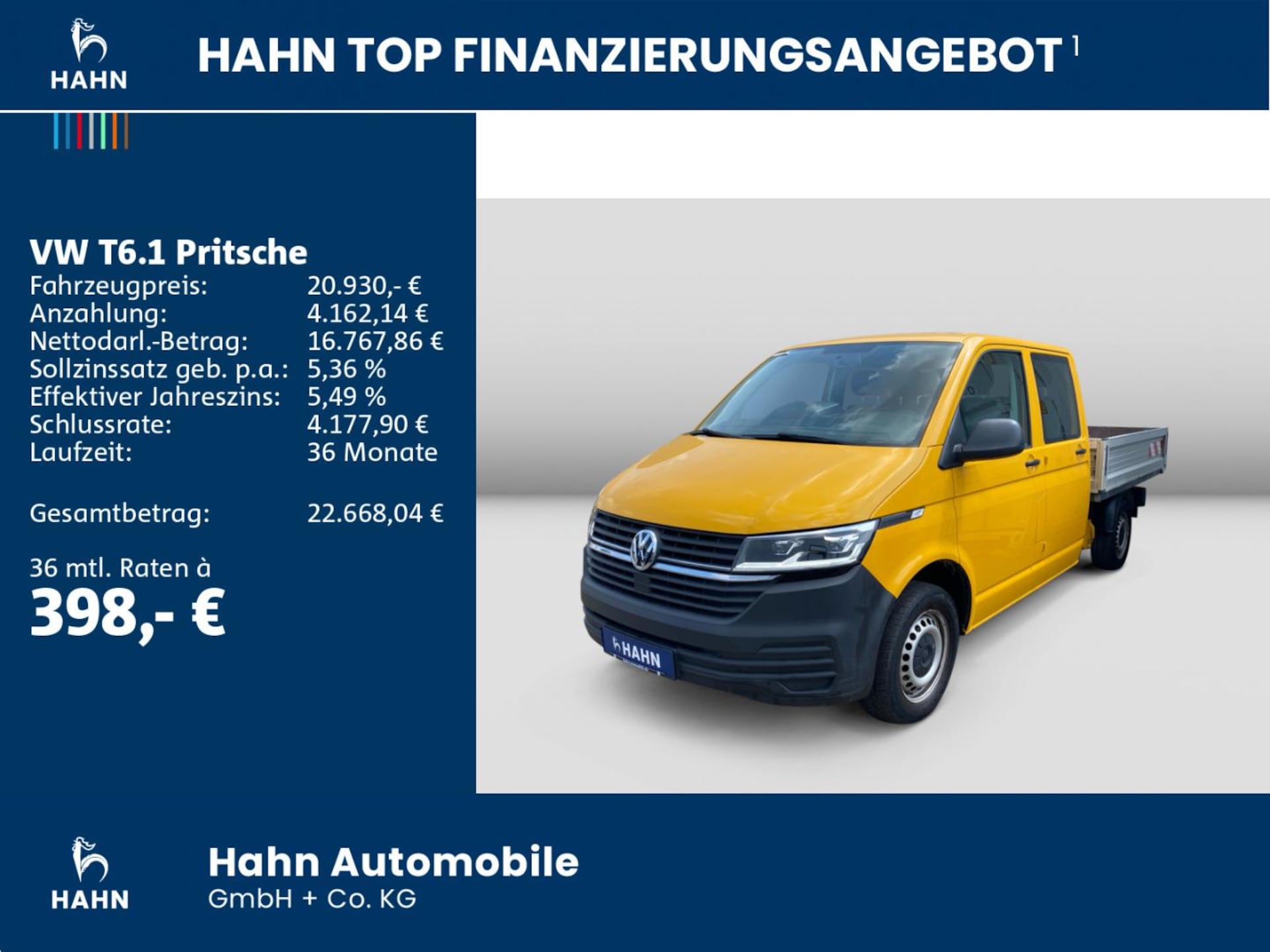 Volkswagen T6.1 Transporter Pritschenwagen Doppelkabine