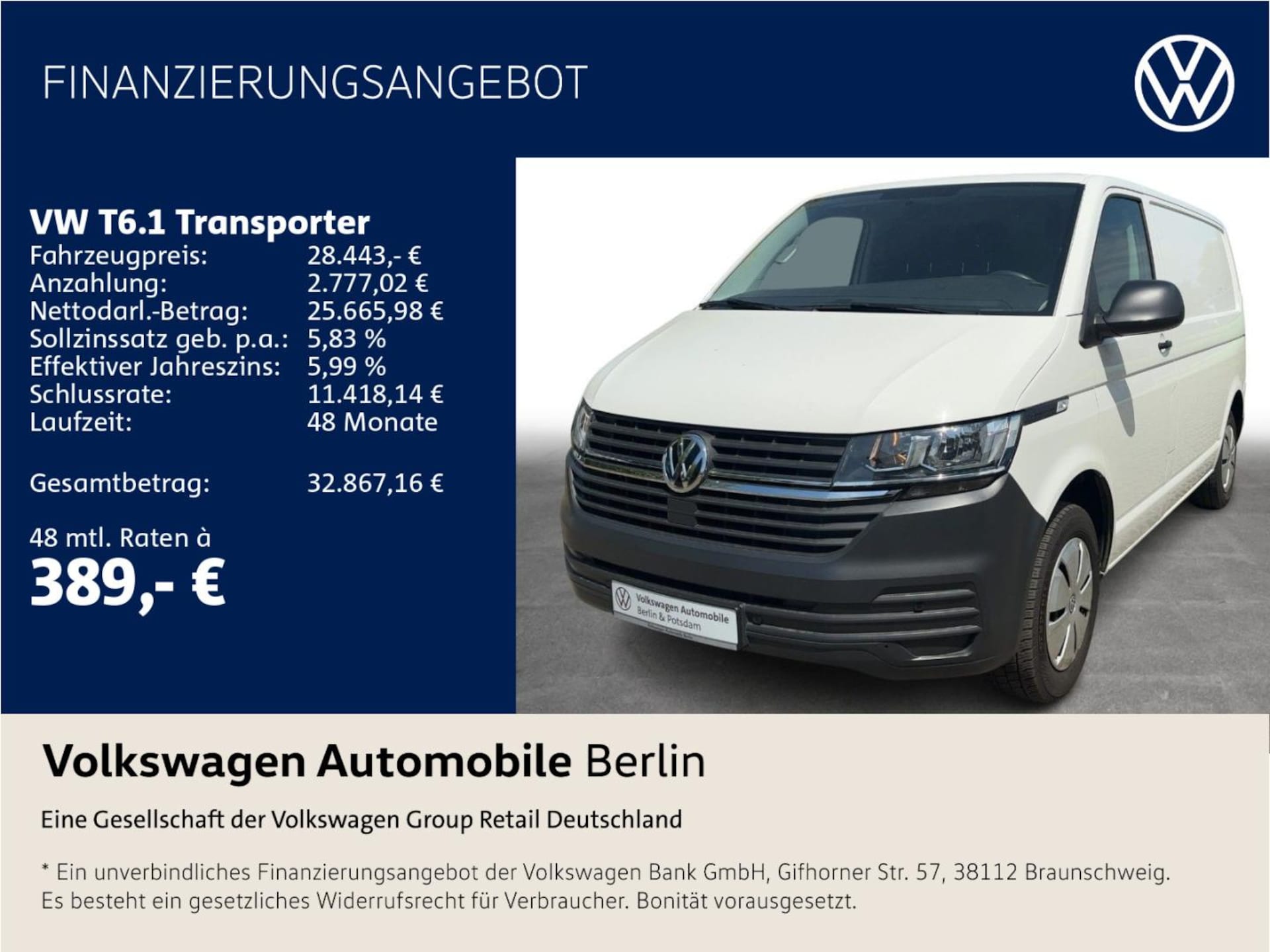 Volkswagen T6.1 Transporter Kasten kurzer Radstand