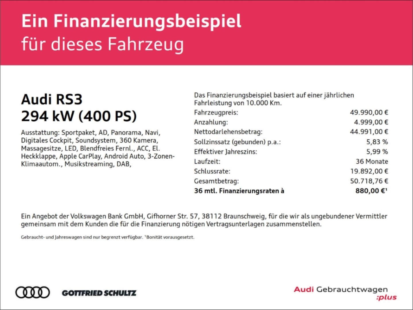 Bild über Audi RS 3 Sportback TFSI quattro S tronic - für weitere Informationen kontaktieren Sie den Audi Partner