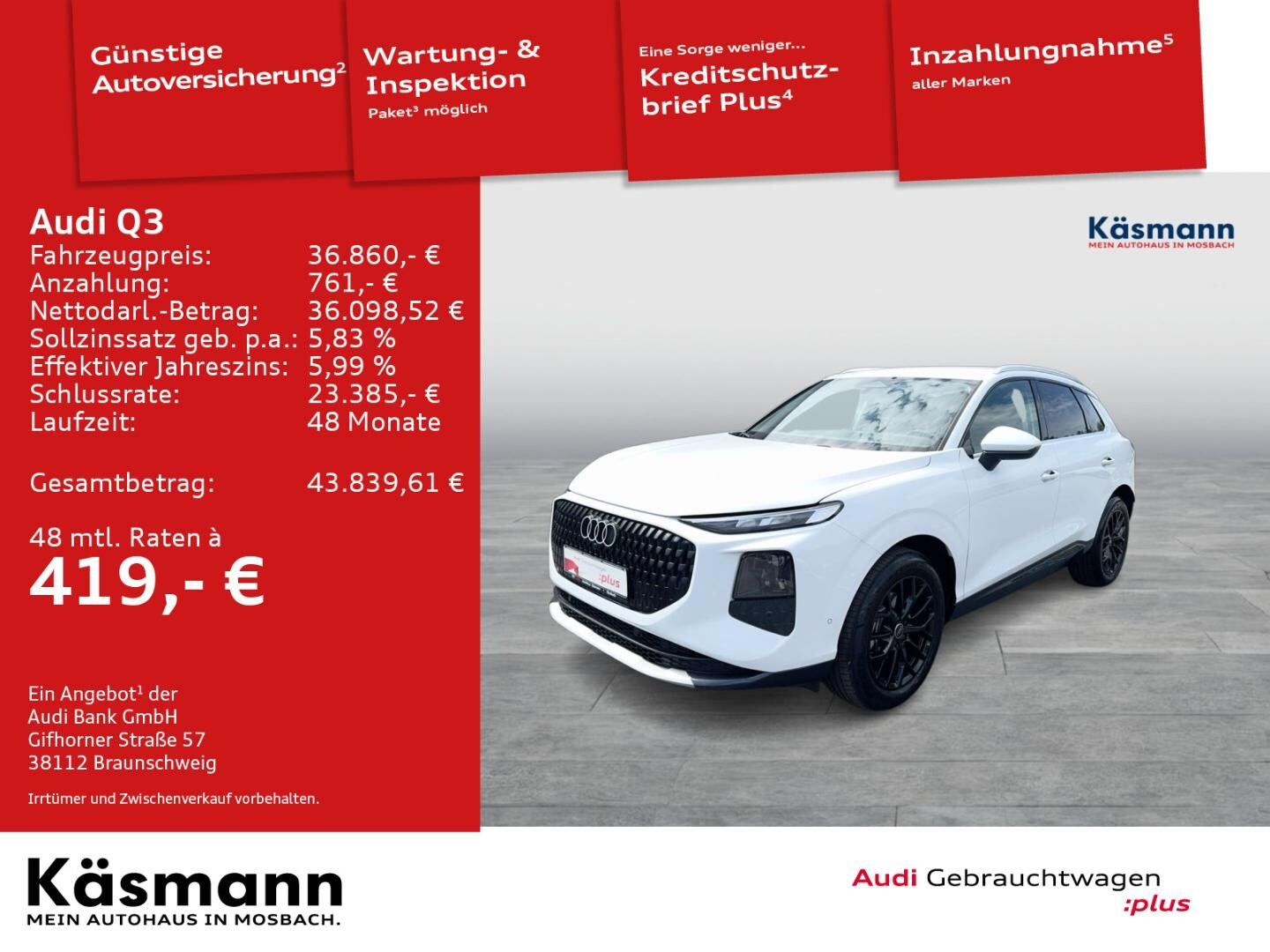 Bild über Audi Q3 SUV TFSI 110 kW S tronic - für weitere Informationen kontaktieren Sie den Audi Partner