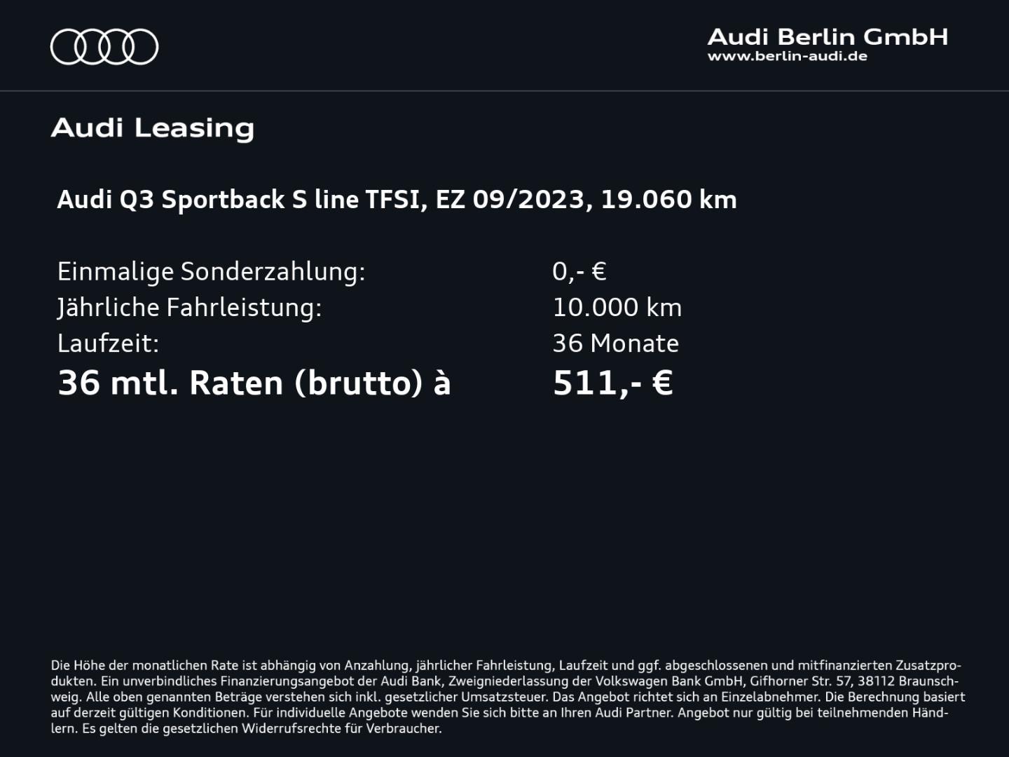 Bild über Audi Q3 Sportback S line 45 TFSI quattro S tronic - für weitere Informationen kontaktieren Sie den Audi Partner