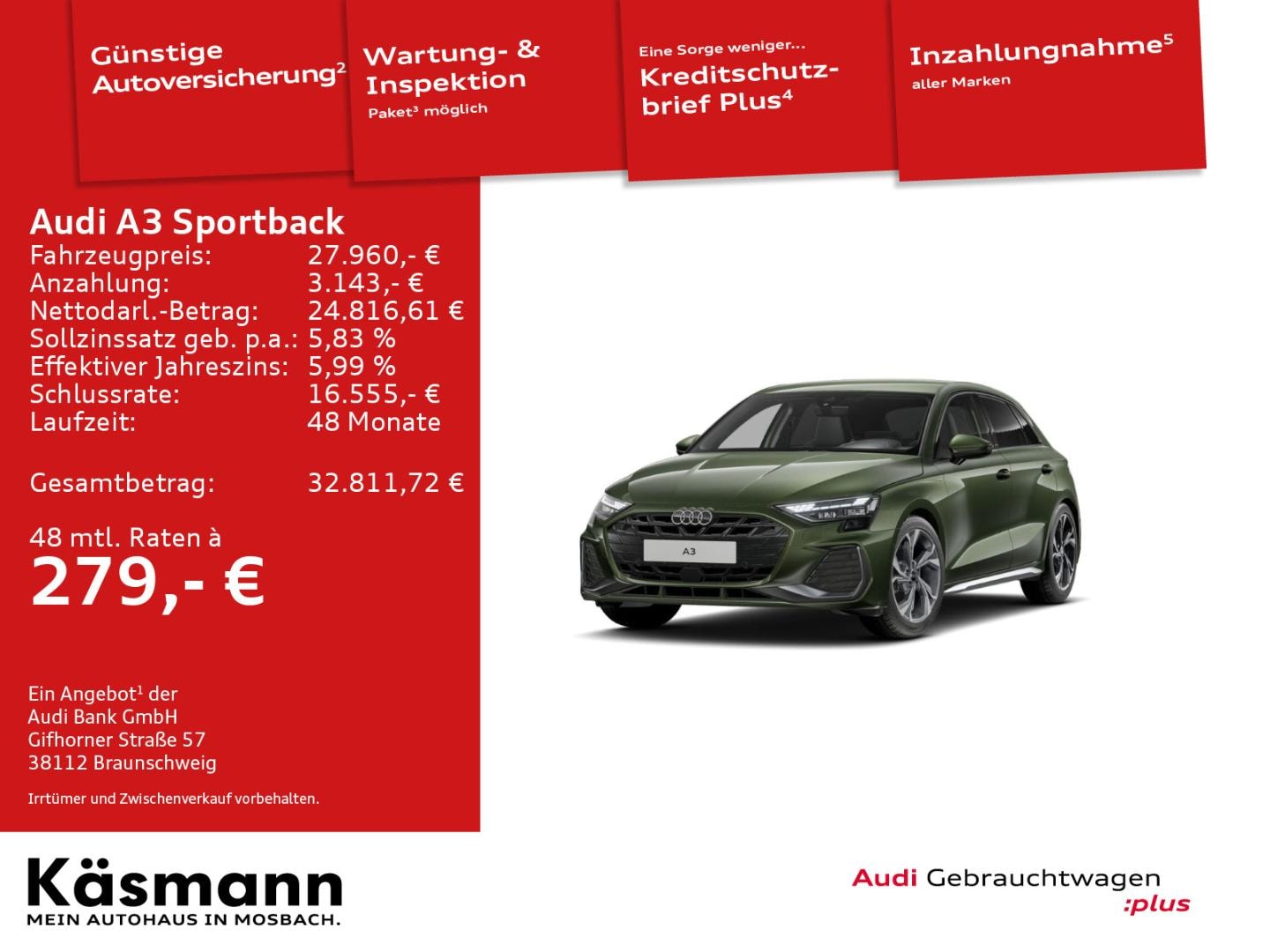 Bild über Audi A3 Sportback S line 30 TFSI Schaltgetriebe - für weitere Informationen kontaktieren Sie den Audi Partner