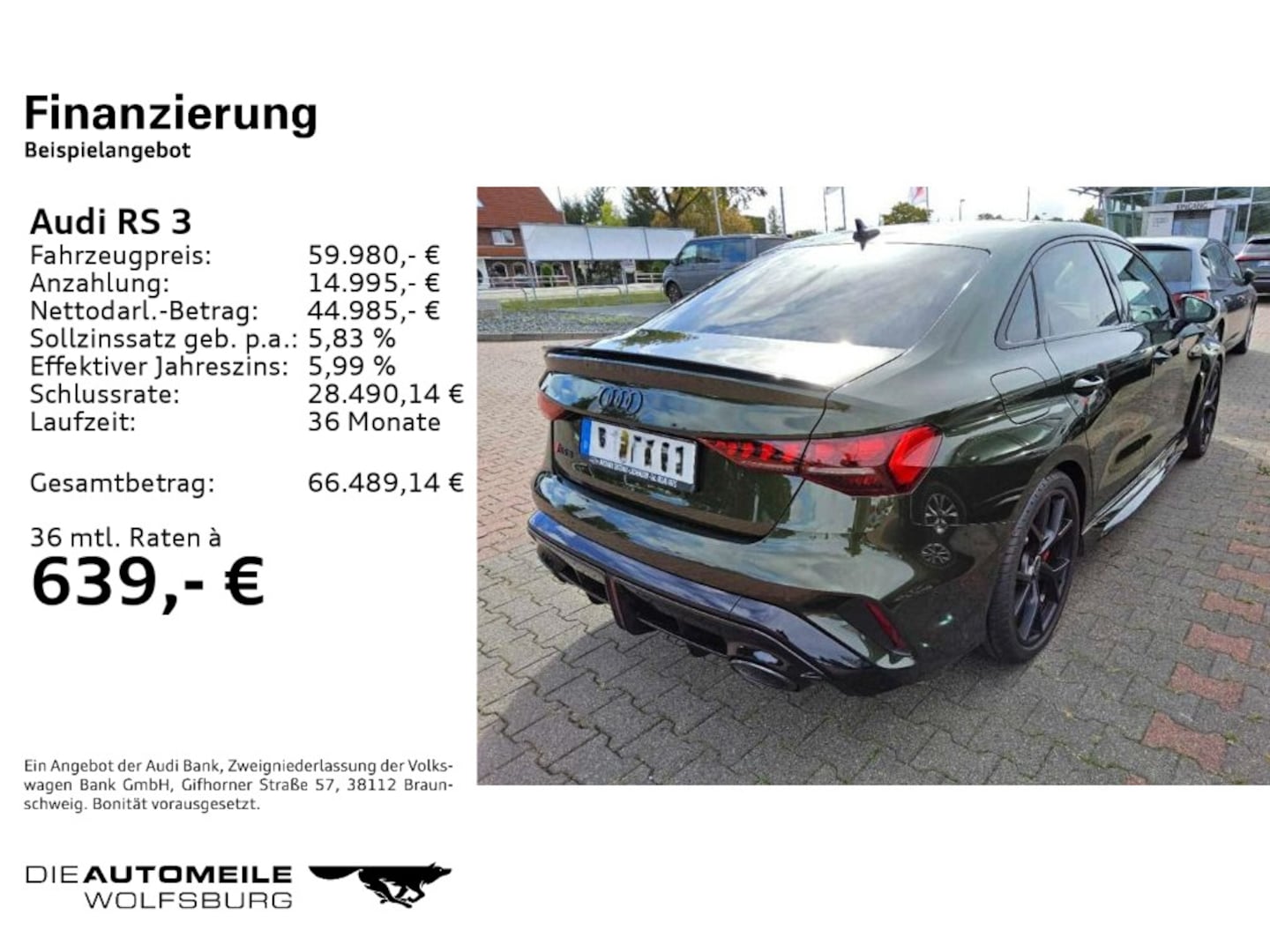 Bild über Audi RS 3 Limousine TFSI quattro S tronic - für weitere Informationen kontaktieren Sie den Audi Partner