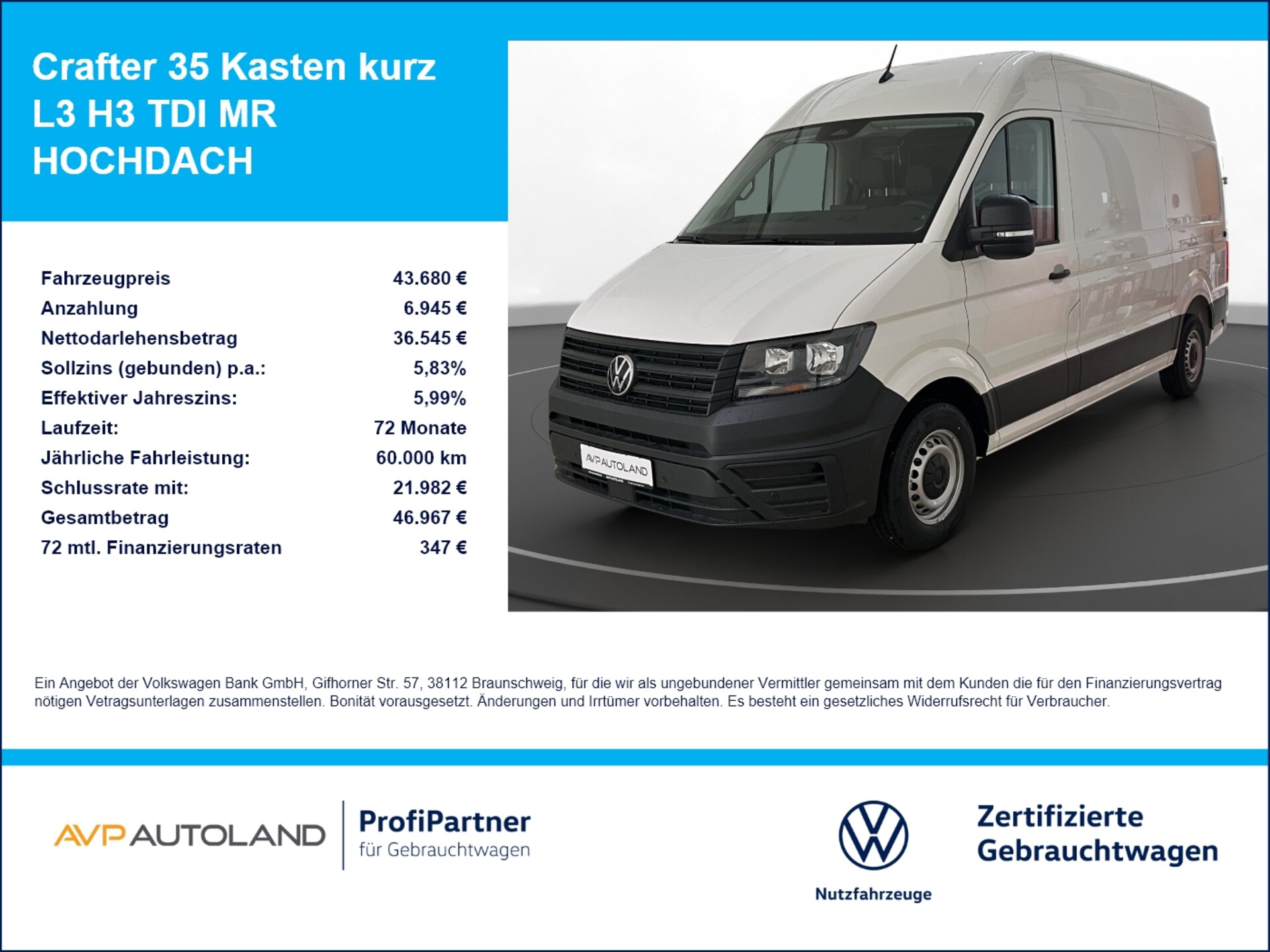 Volkswagen Crafter Kasten mittlerer Radstand