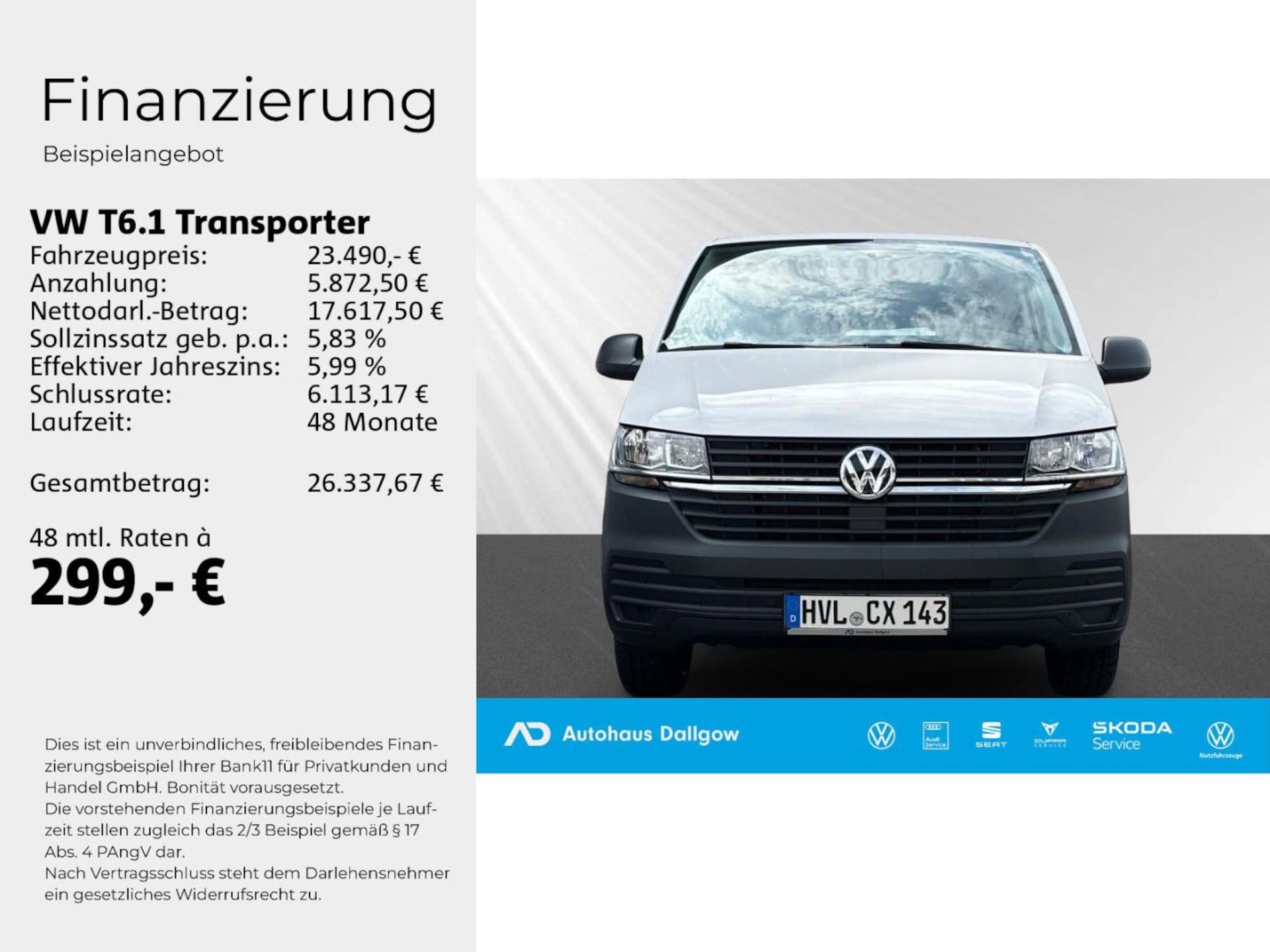 Volkswagen T6.1 Transporter Kasten kurzer Radstand