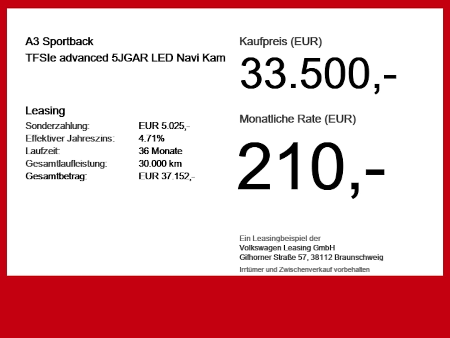Bild über Audi A3 Sportback TFSI e TFSI e 150 kW S tronic - für weitere Informationen kontaktieren Sie den Audi Partner