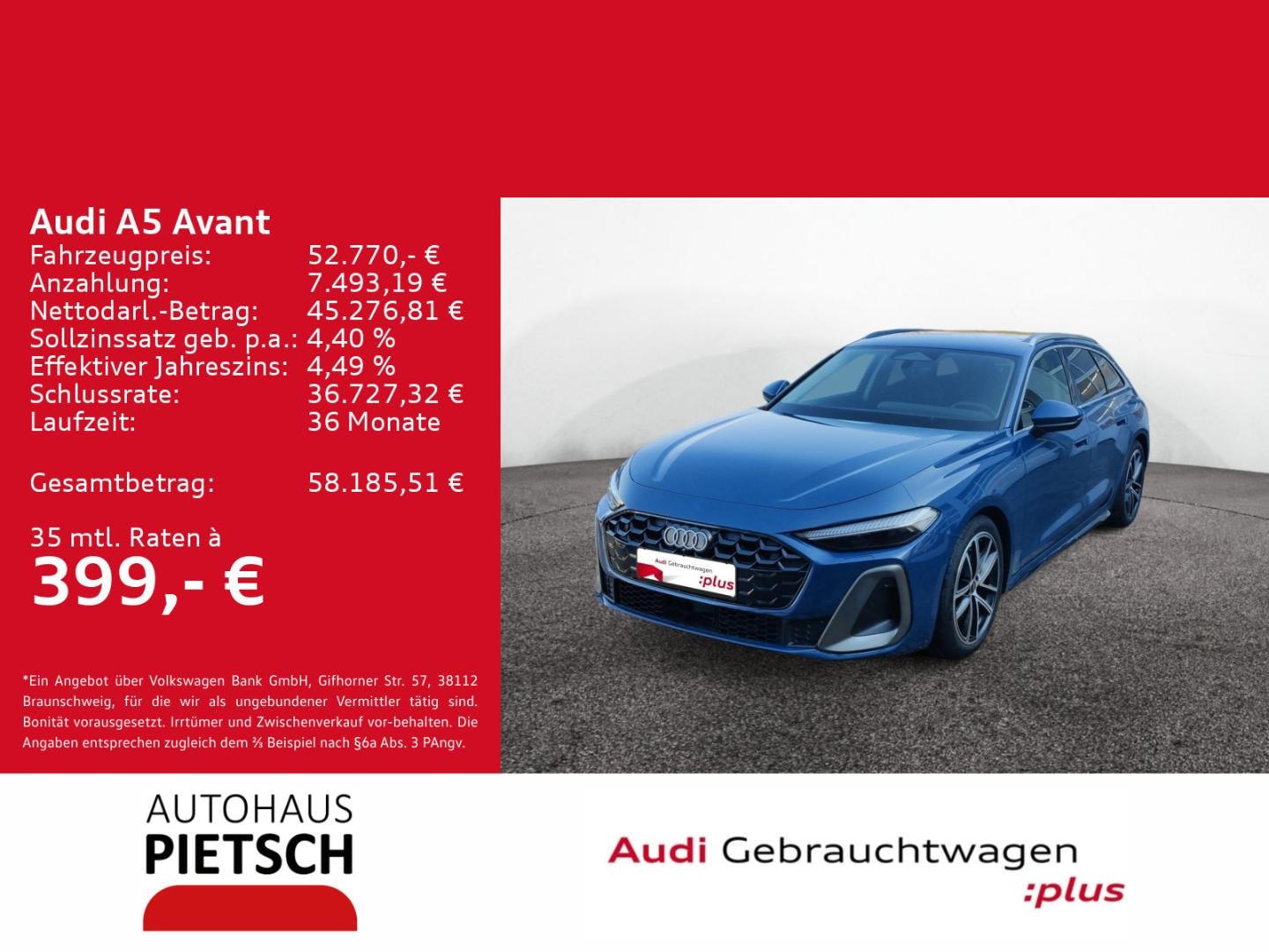 Bild über Audi A5 Avant e-hybrid e-hybrid quattro 220 kW S tronic - für weitere Informationen kontaktieren Sie den Audi Partner