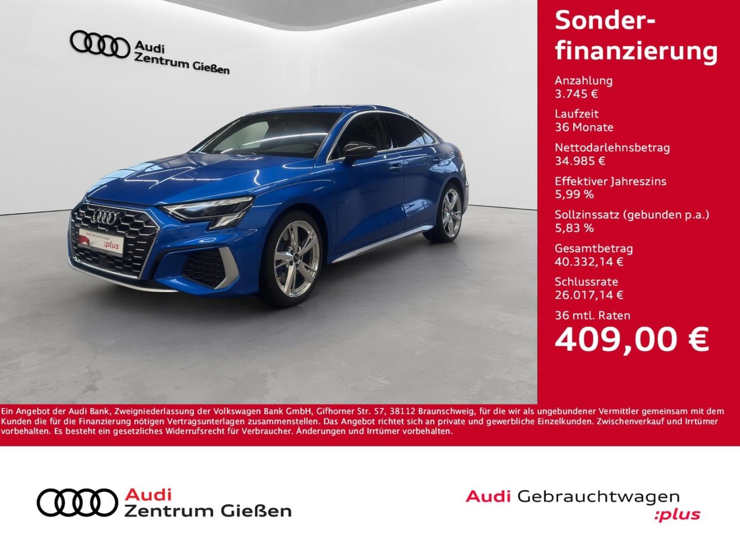 Bild über Audi S3 Limousine TFSI quattro S tronic - für weitere Informationen kontaktieren Sie den Audi Partner