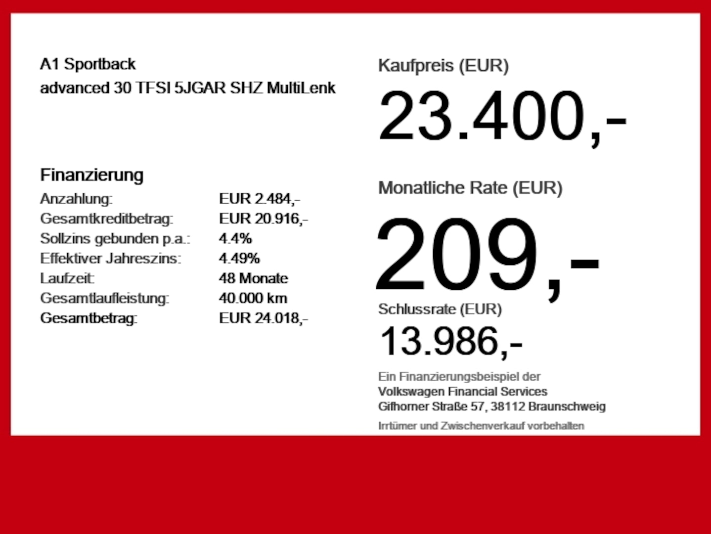 Bild über Audi A1 Sportback advanced 30 TFSI S tronic - für weitere Informationen kontaktieren Sie den Audi Partner