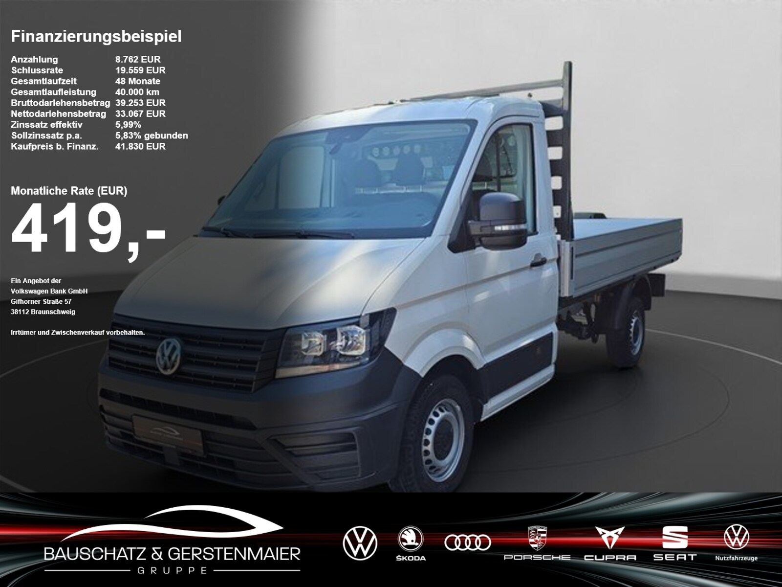 Volkswagen Crafter Einzelkabine mittlerer Radstand