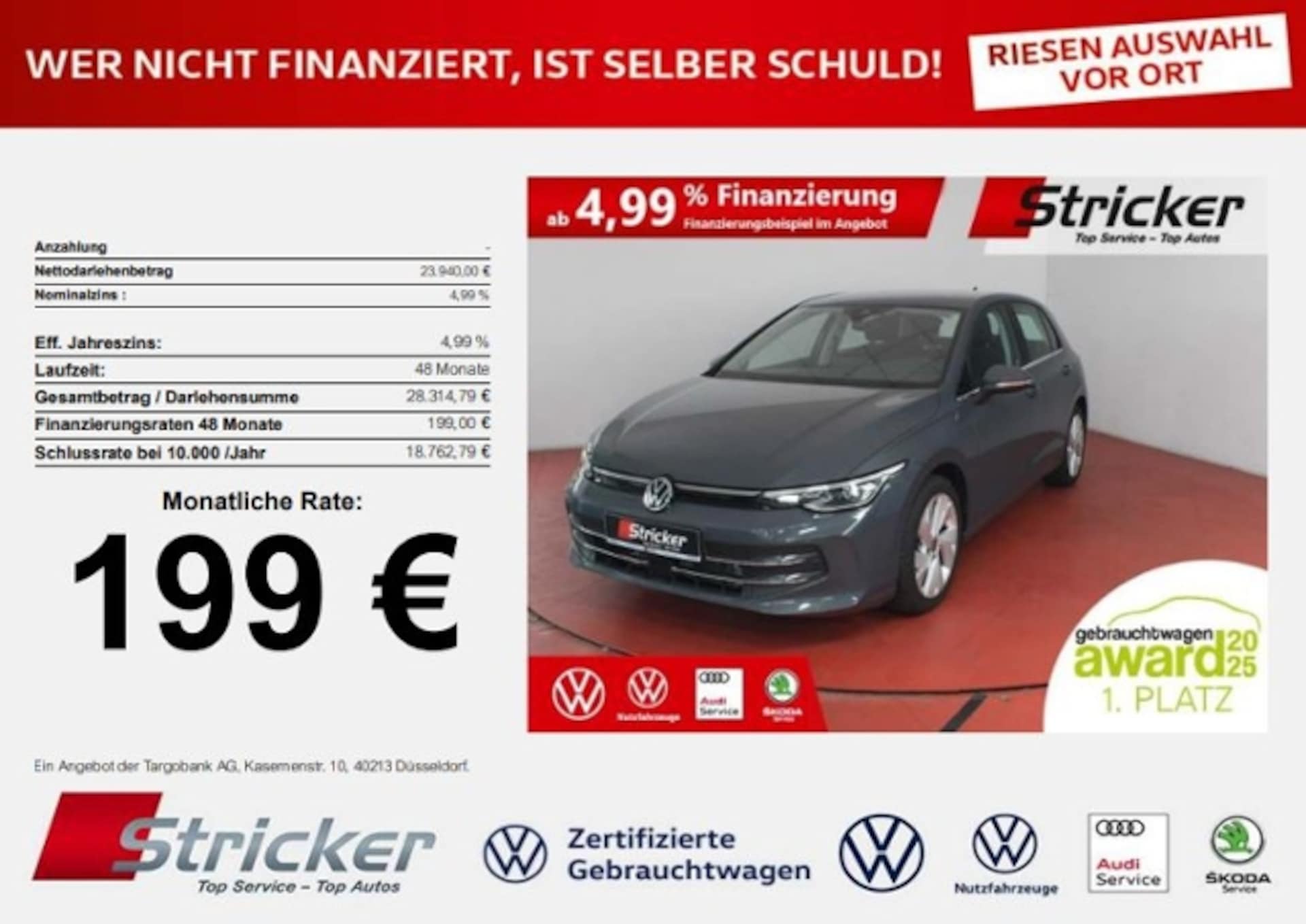 Volkswagen Golf 2025 — 2.0TDI DSG 199,-ohne Anzahlung ACC ergoActive