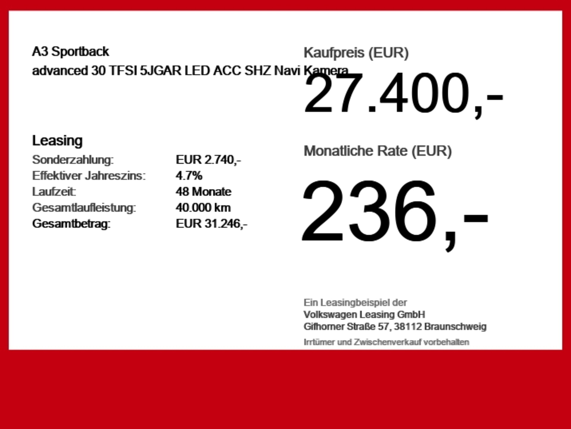 Audi A3 Sportback Advanced