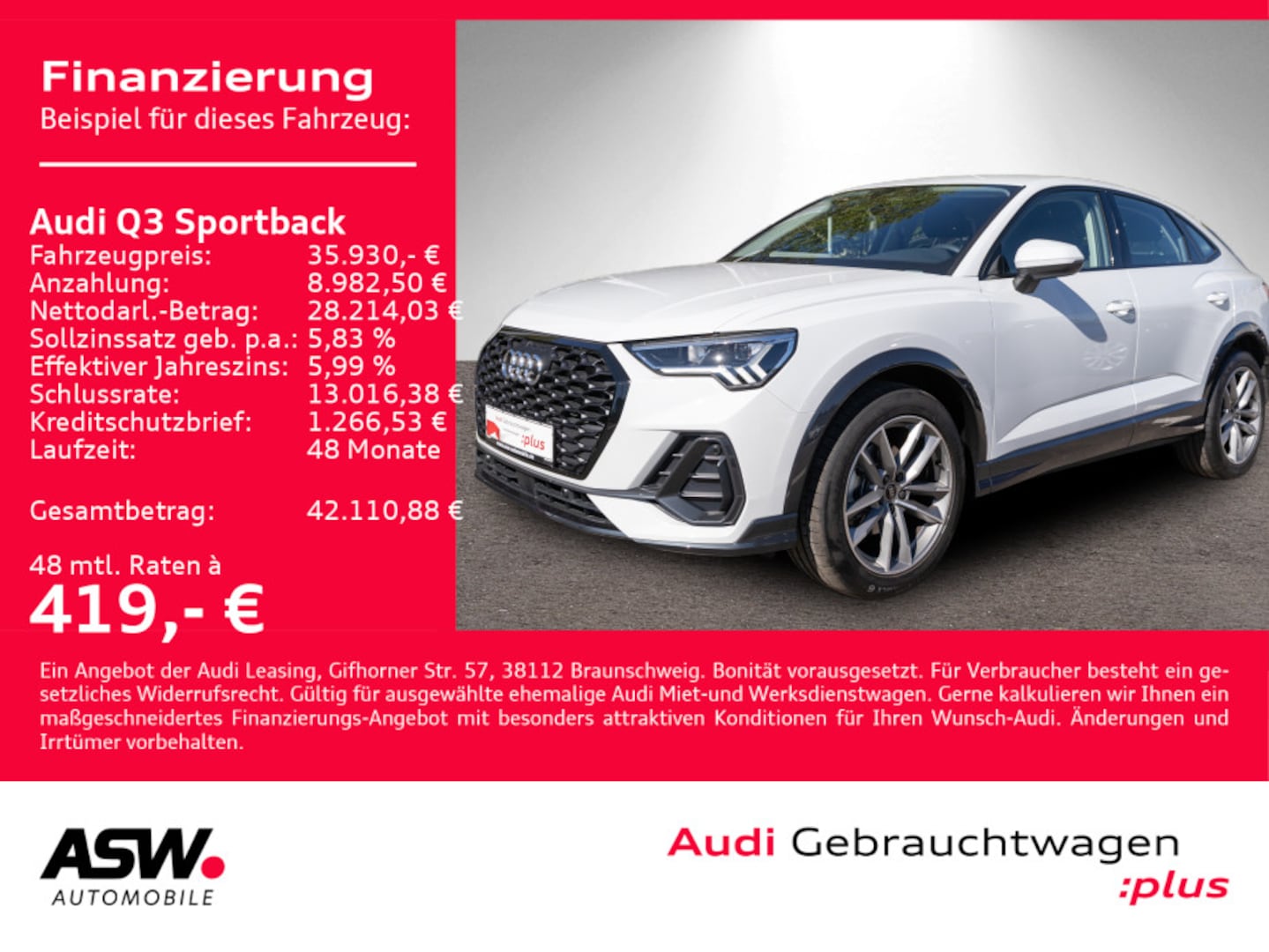 Bild über Audi Q3 Sportback TFSI 110 kW S tronic - für weitere Informationen kontaktieren Sie den Audi Partner