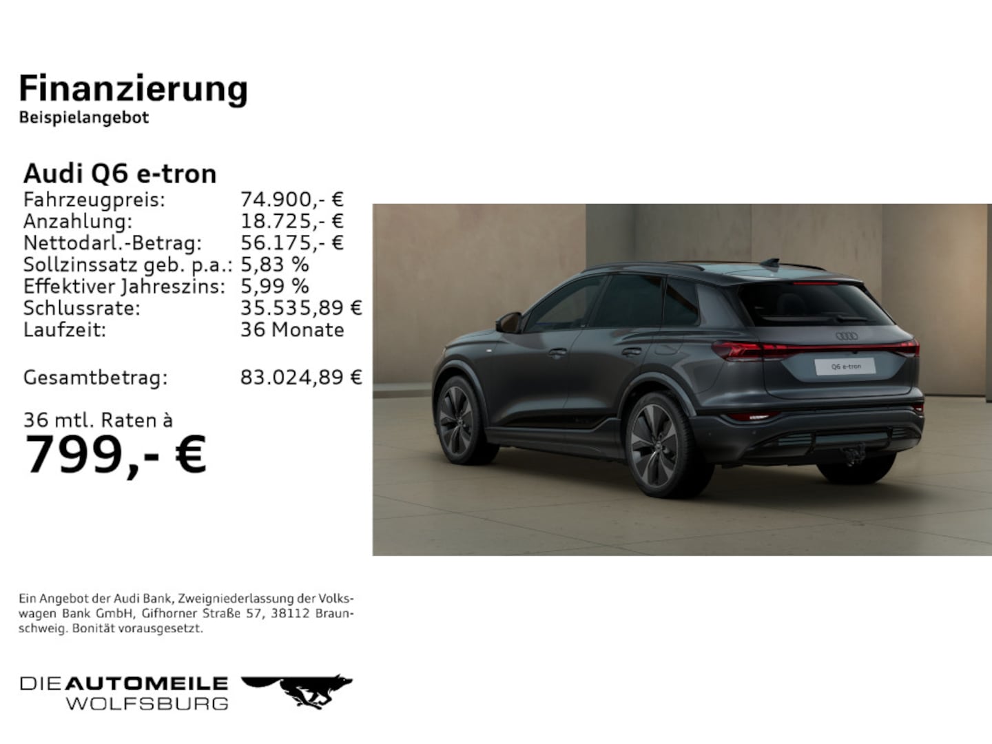 Bild über Audi Q6 SUV e-tron S line business e-tron performance 225 kW - für weitere Informationen kontaktieren Sie den Audi Partner