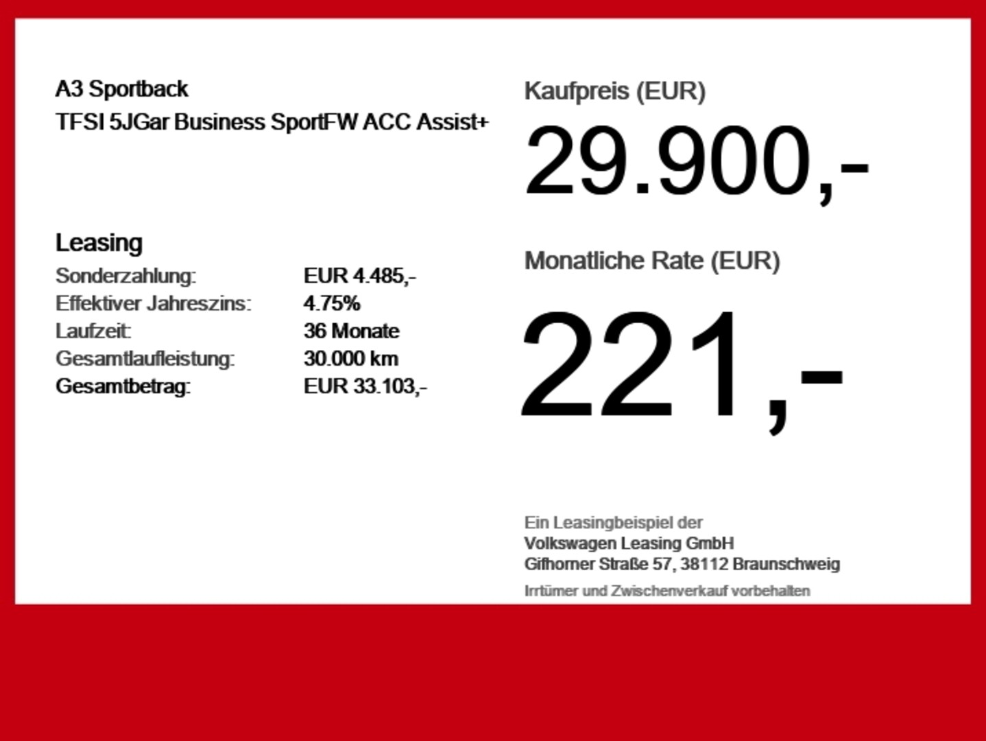Bild über Audi A3 Sportback TFSI 85 kW S tronic - für weitere Informationen kontaktieren Sie den Audi Partner