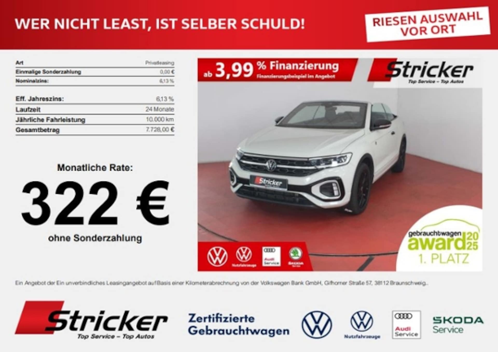 Volkswagen T-Roc Cabriolet — Volkswagen T-Roc Cabriolet Edition Karmann 1.5TSI DSG 322,-ohne Anzahlung AHK