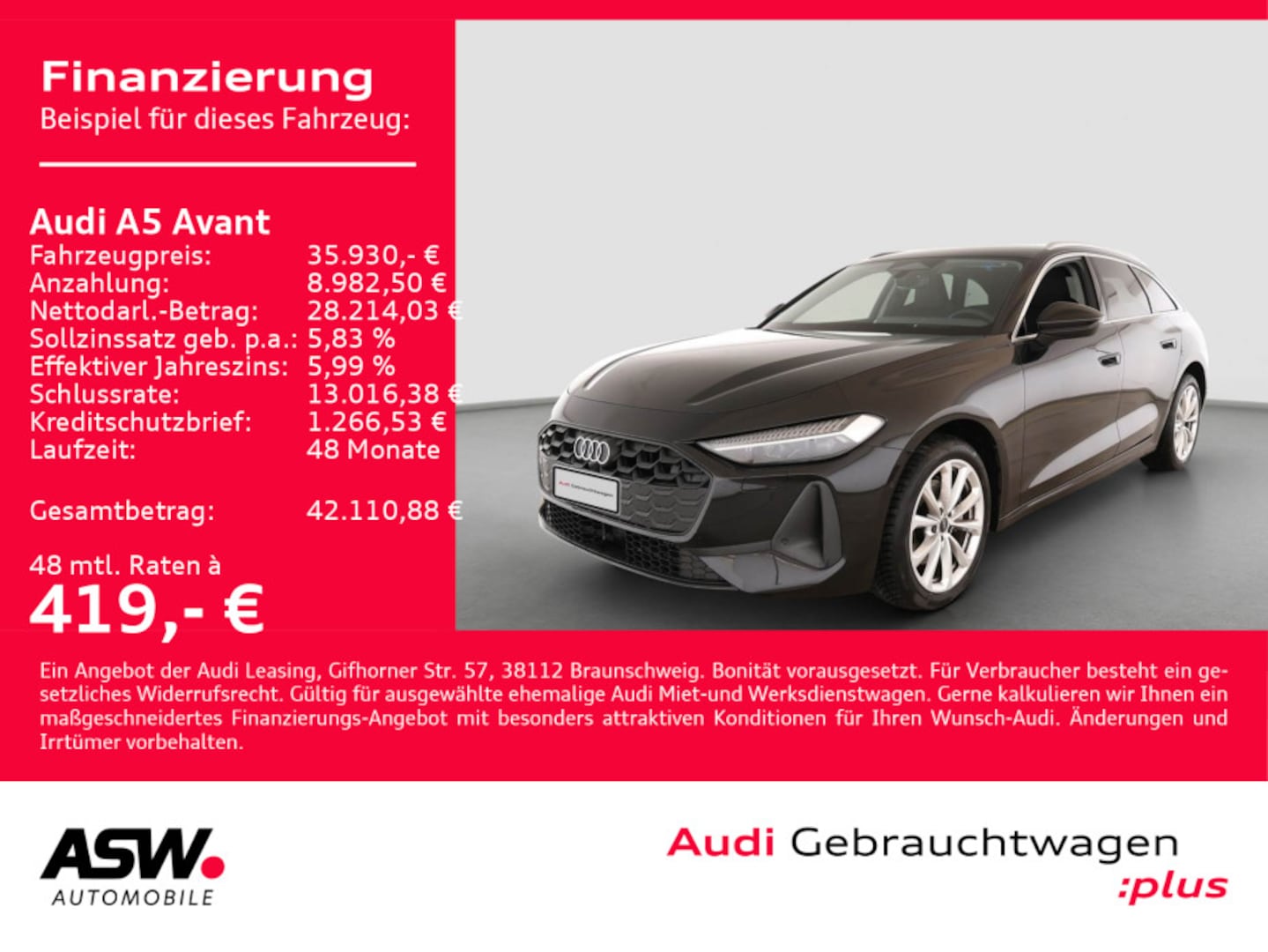 Bild über Audi A5 Avant TFSI 110 kW S tronic - für weitere Informationen kontaktieren Sie den Audi Partner