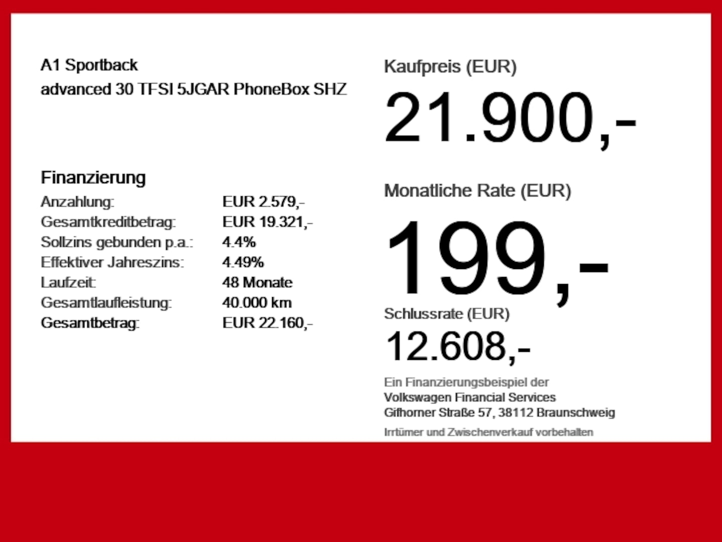 Bild über Audi A1 Sportback advanced 30 TFSI Schaltgetriebe - für weitere Informationen kontaktieren Sie den Audi Partner