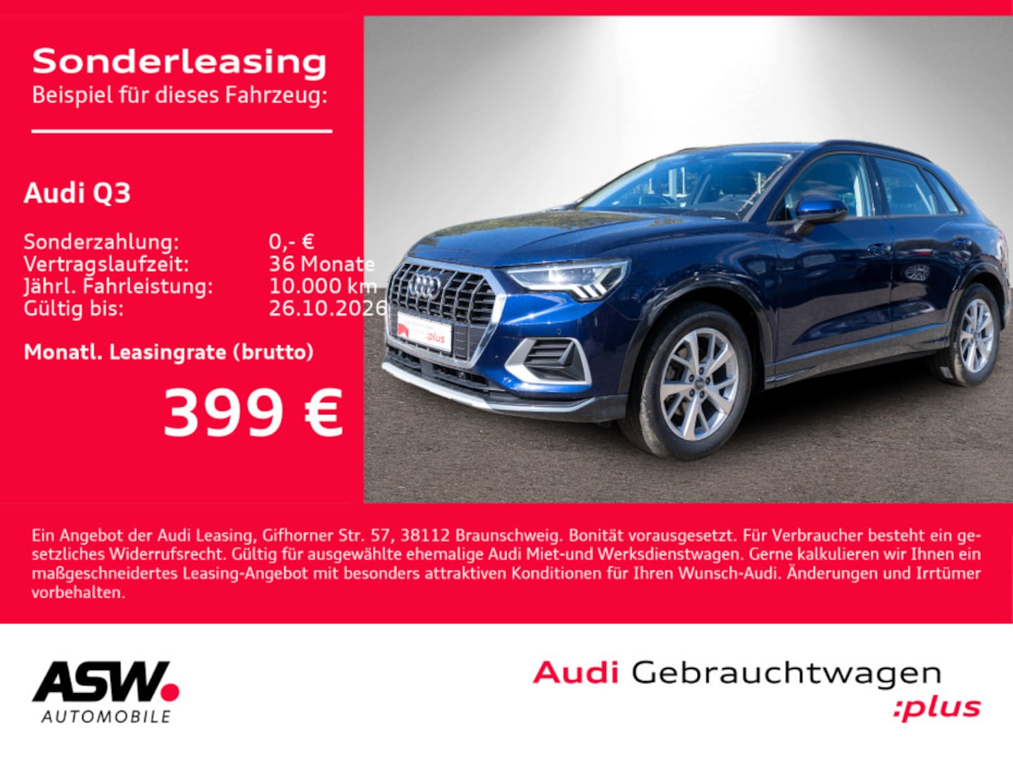 Bild über Audi Q3 TFSI 110 kW S tronic - für weitere Informationen kontaktieren Sie den Audi Partner
