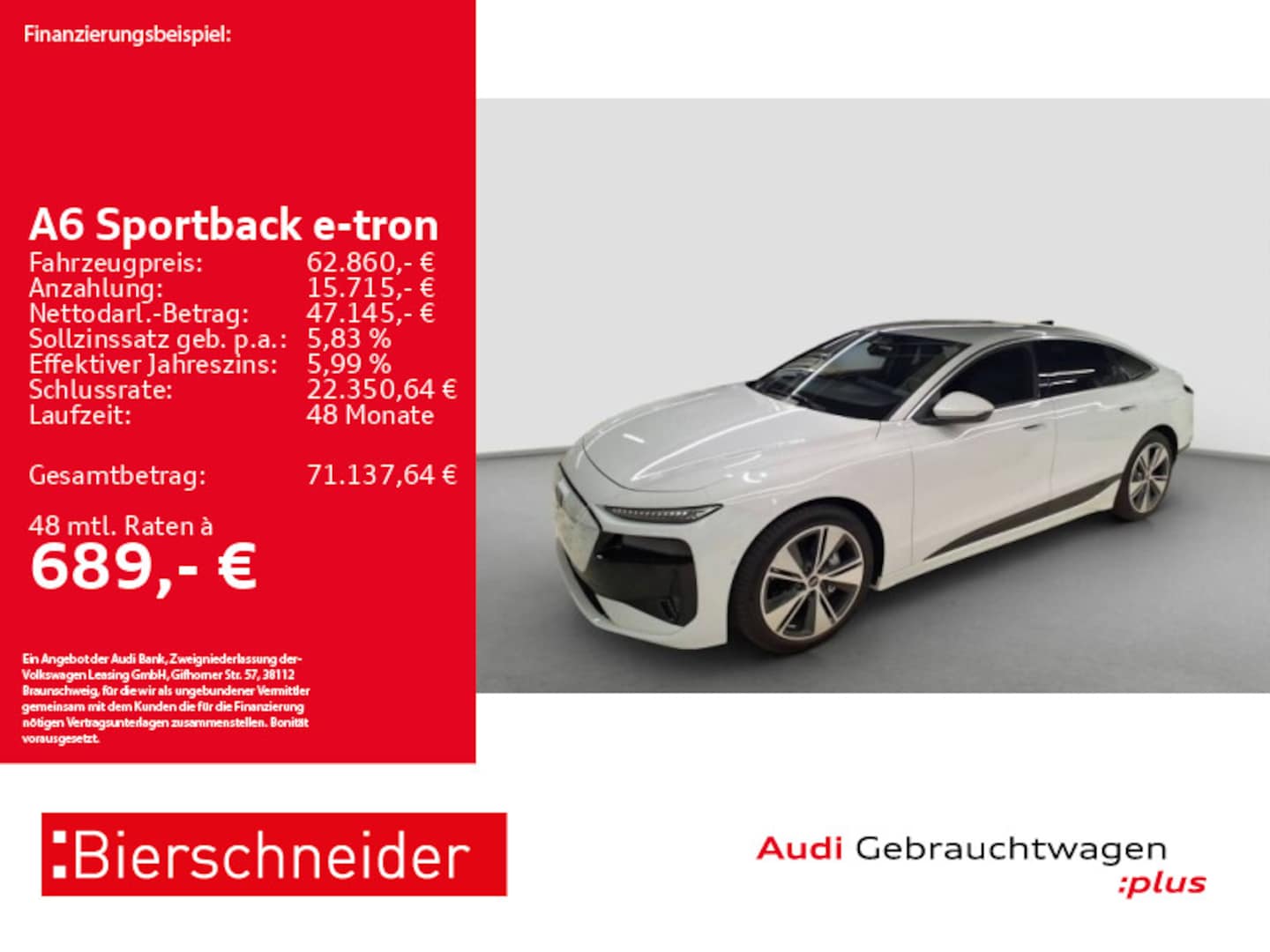 Bild über Audi A6 Sportback e-tron e-tron performance - für weitere Informationen kontaktieren Sie den Audi Partner