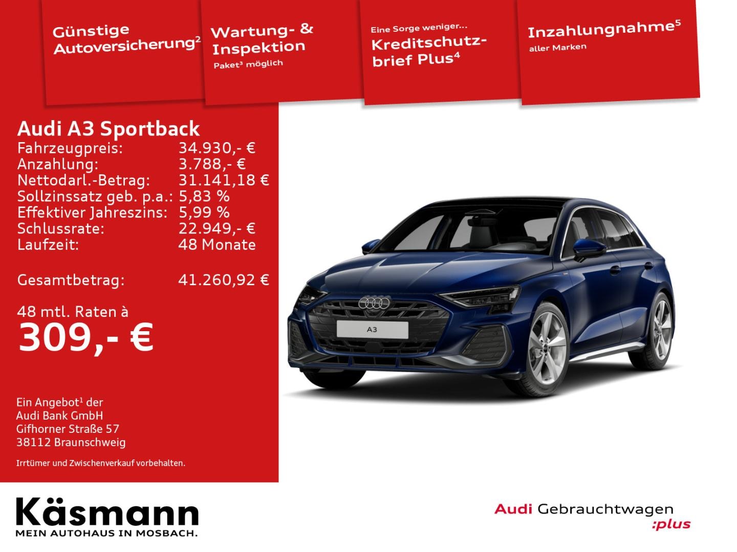 Bild über Audi A3 Sportback TDI 110 kW S tronic - für weitere Informationen kontaktieren Sie den Audi Partner