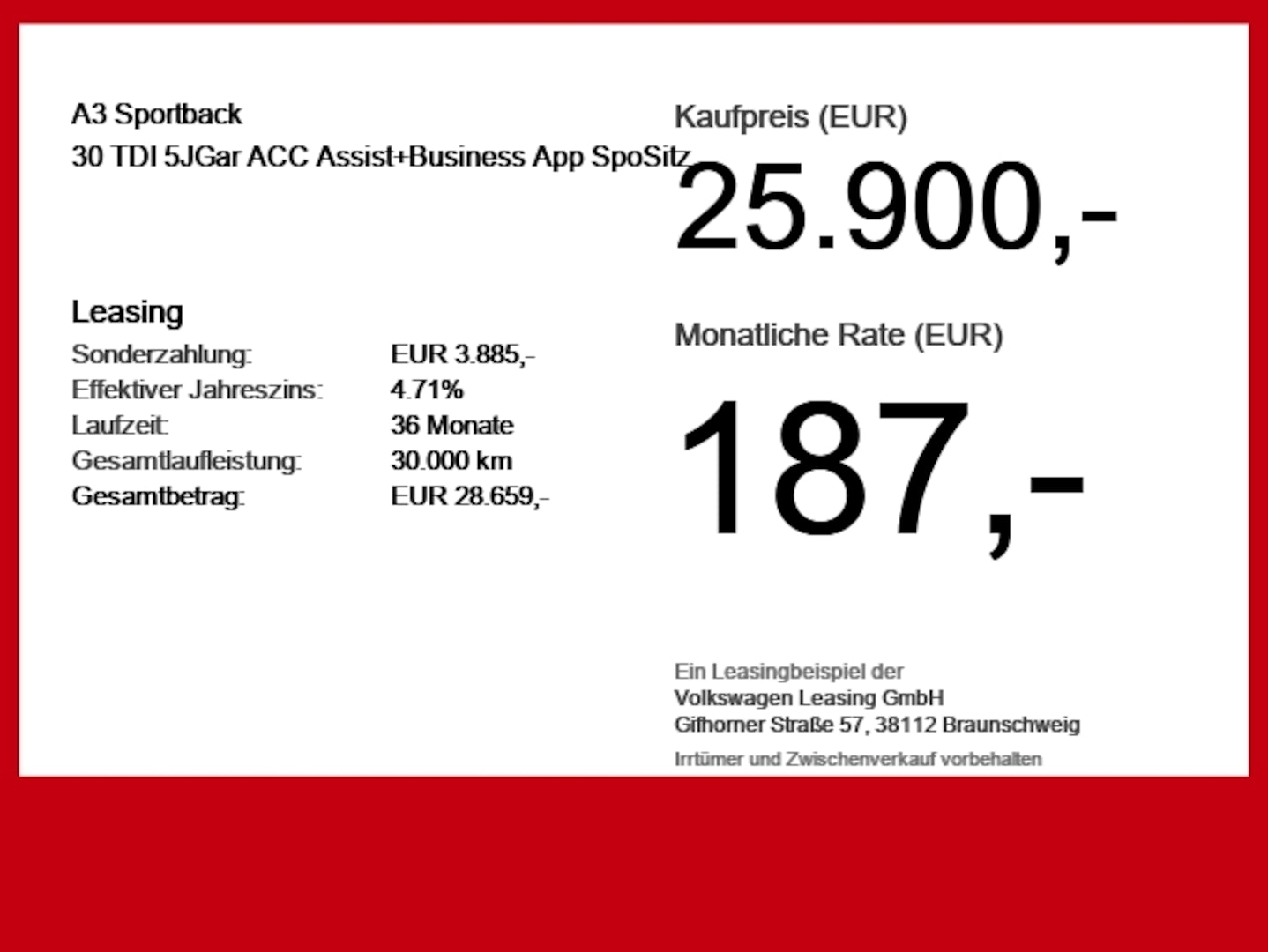 Bild über Audi A3 Sportback 30 TDI Schaltgetriebe - für weitere Informationen kontaktieren Sie den Audi Partner