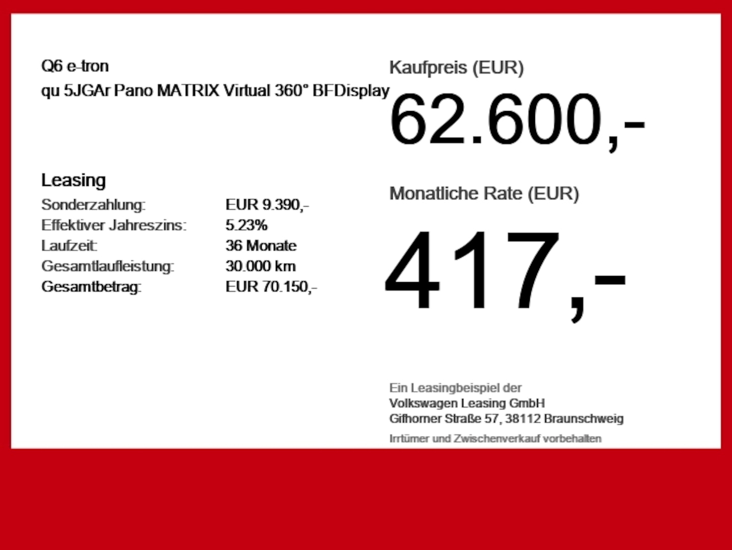 Bild über Audi Q6 SUV e-tron e-tron quattro - für weitere Informationen kontaktieren Sie den Audi Partner