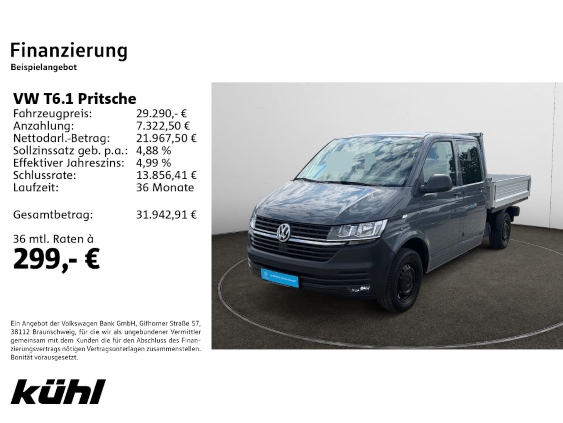 Volkswagen T6.1 Transporter Pritschenwagen Doppelkabine