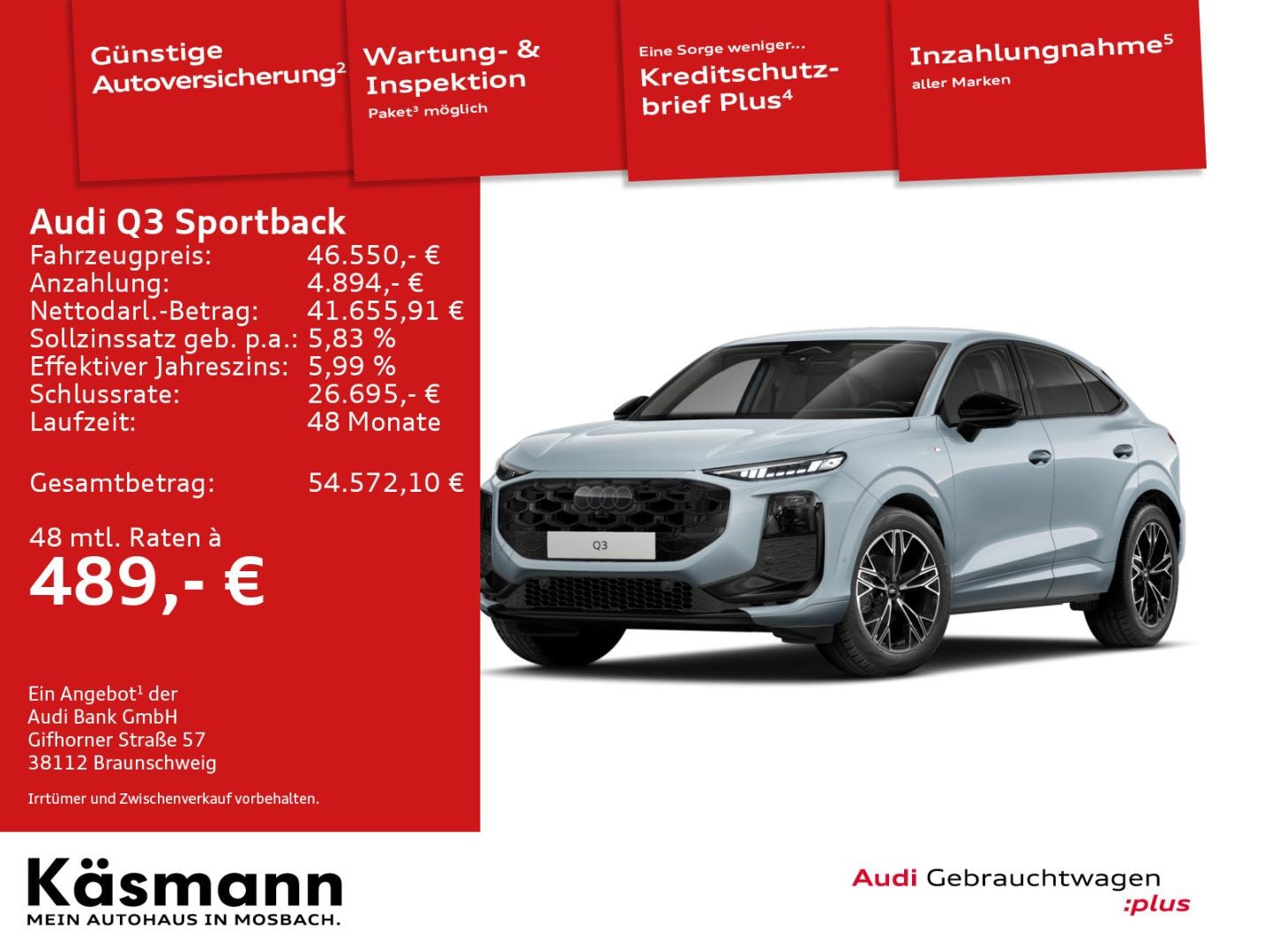 Bild über Audi Q3 Sportback TFSI 110 kW S tronic - für weitere Informationen kontaktieren Sie den Audi Partner