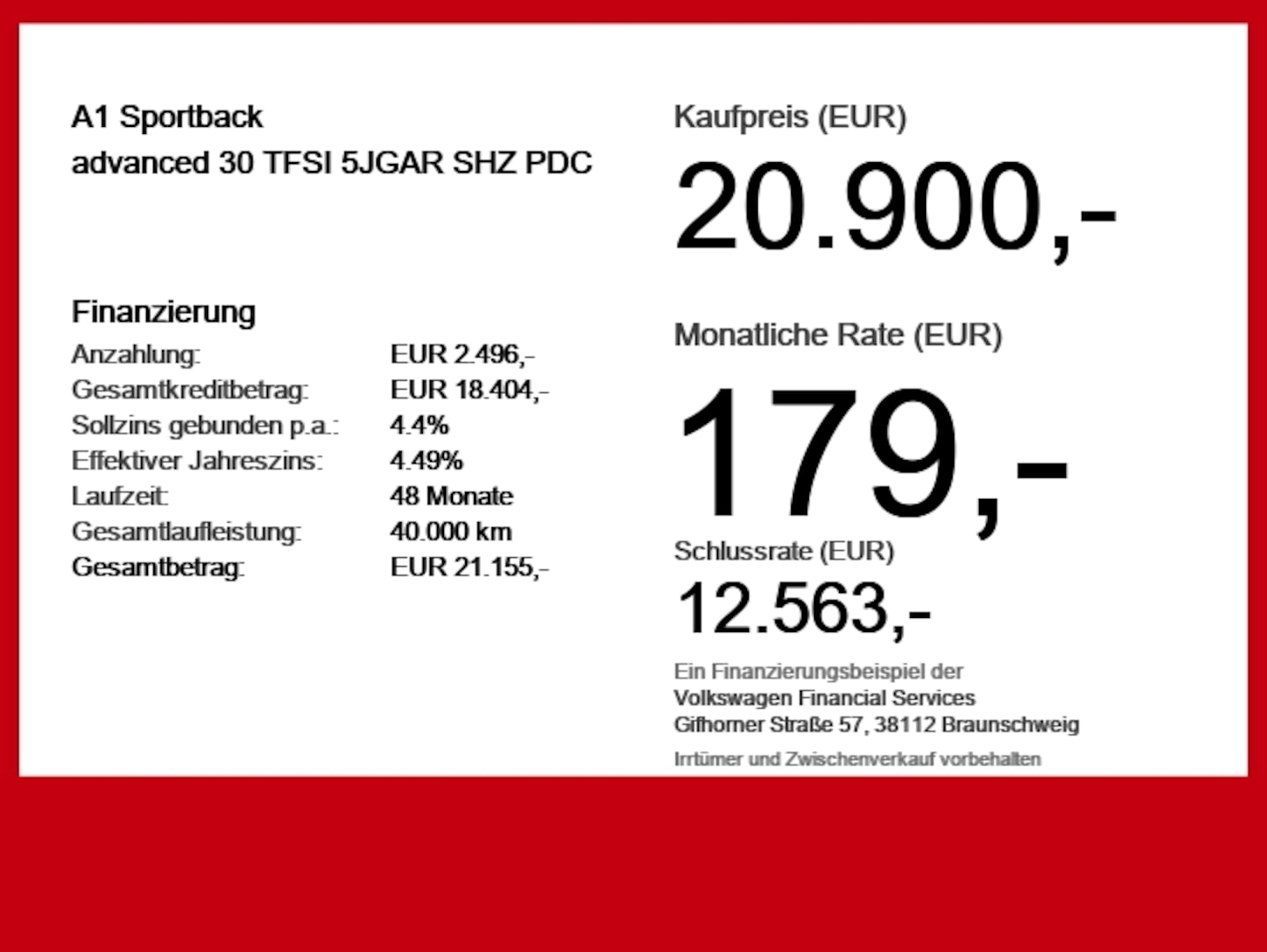 Bild über Audi A1 Sportback advanced 30 TFSI Schaltgetriebe - für weitere Informationen kontaktieren Sie den Audi Partner