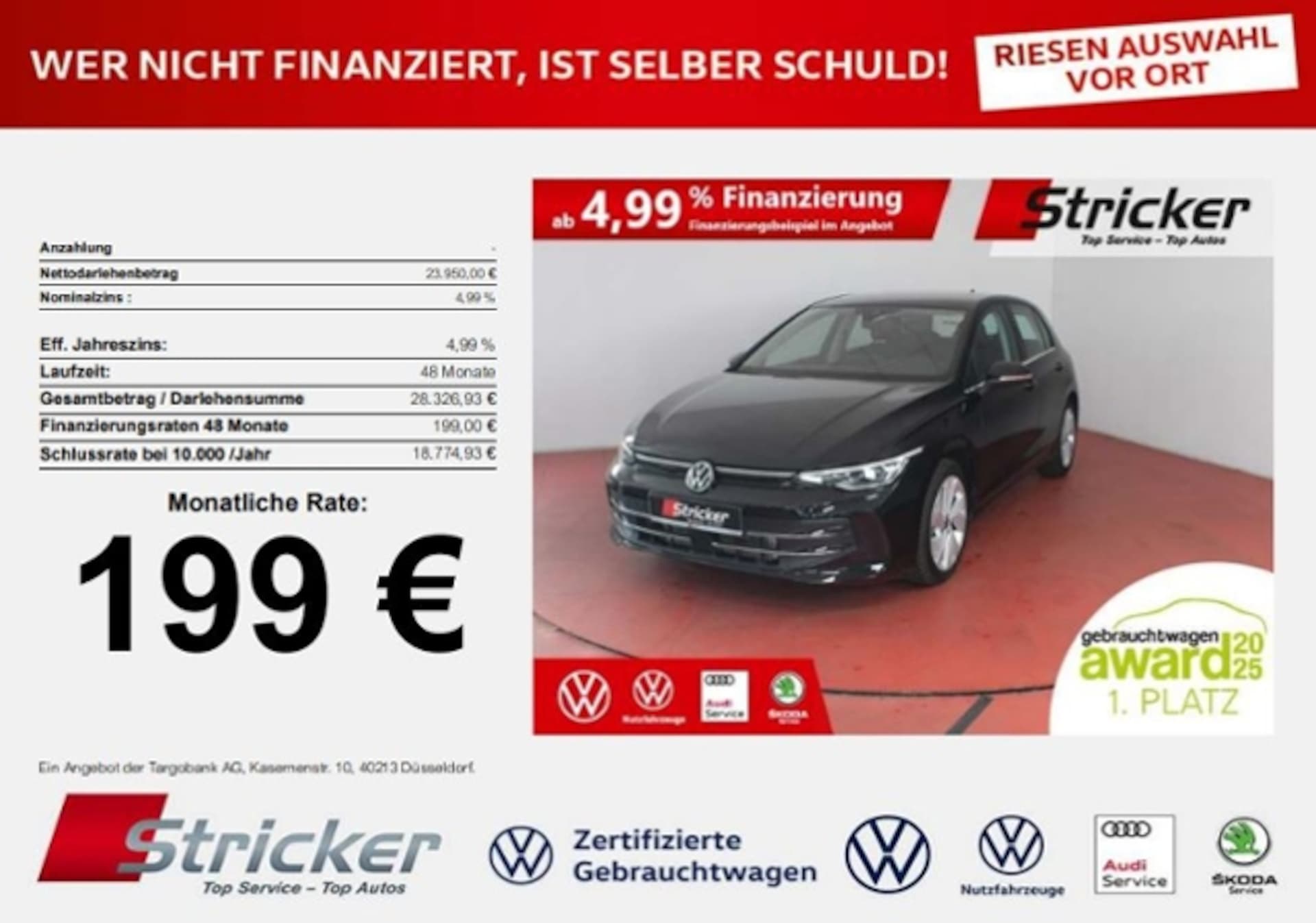 Volkswagen Golf 2025 — 2.0TDI DSG 199,-ohne Anzahlung ACC ergoActive