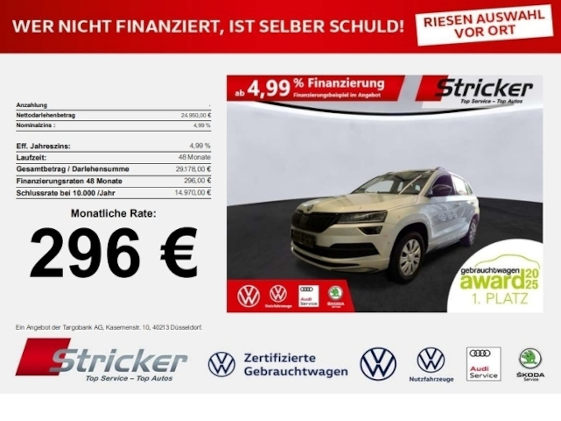 Skoda Karoq 2022 — 1.5TSI DSG 296,-ohne Anzahlung AHK Travel Kamera ACC