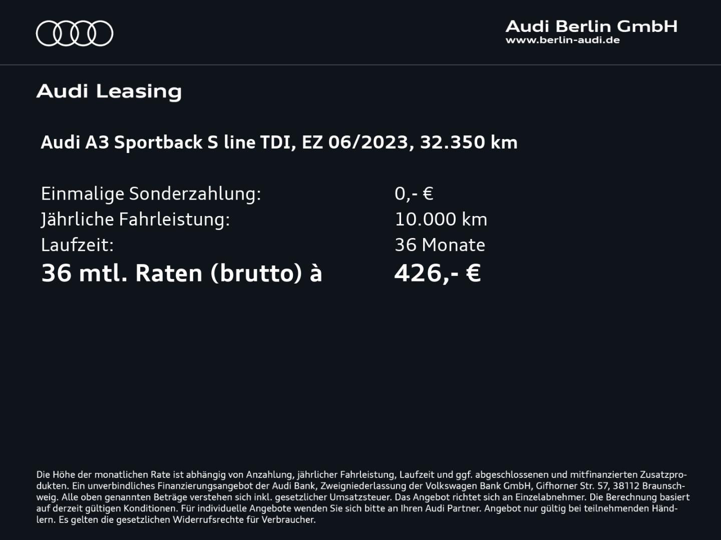 Bild über Audi A3 Sportback S line 35 TDI S tronic - für weitere Informationen kontaktieren Sie den Audi Partner