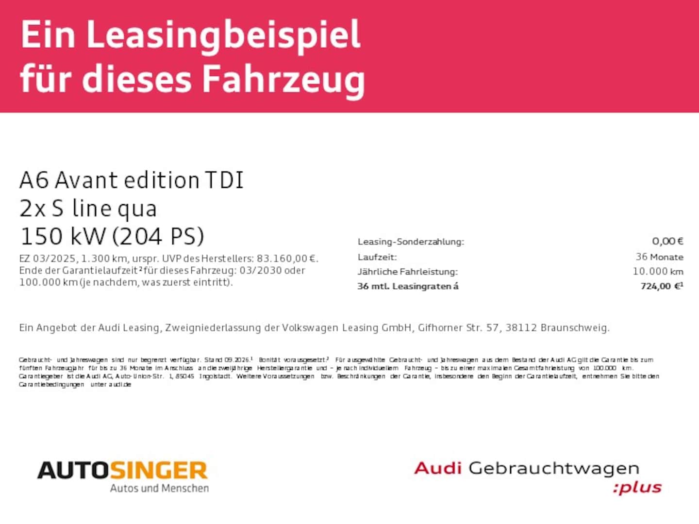 Bild über Audi A6 Avant edition one TDI quattro 150 kW S tronic - für weitere Informationen kontaktieren Sie den Audi Partner