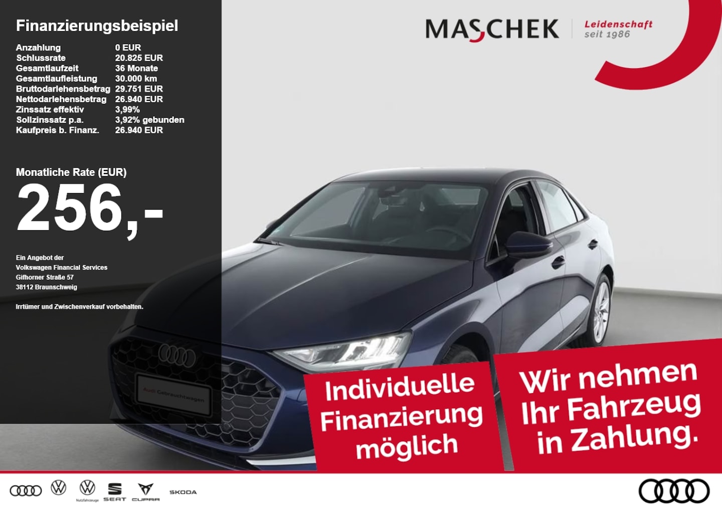 Bild über Audi A3 Limousine advanced 30 TFSI S tronic - für weitere Informationen kontaktieren Sie den Audi Partner