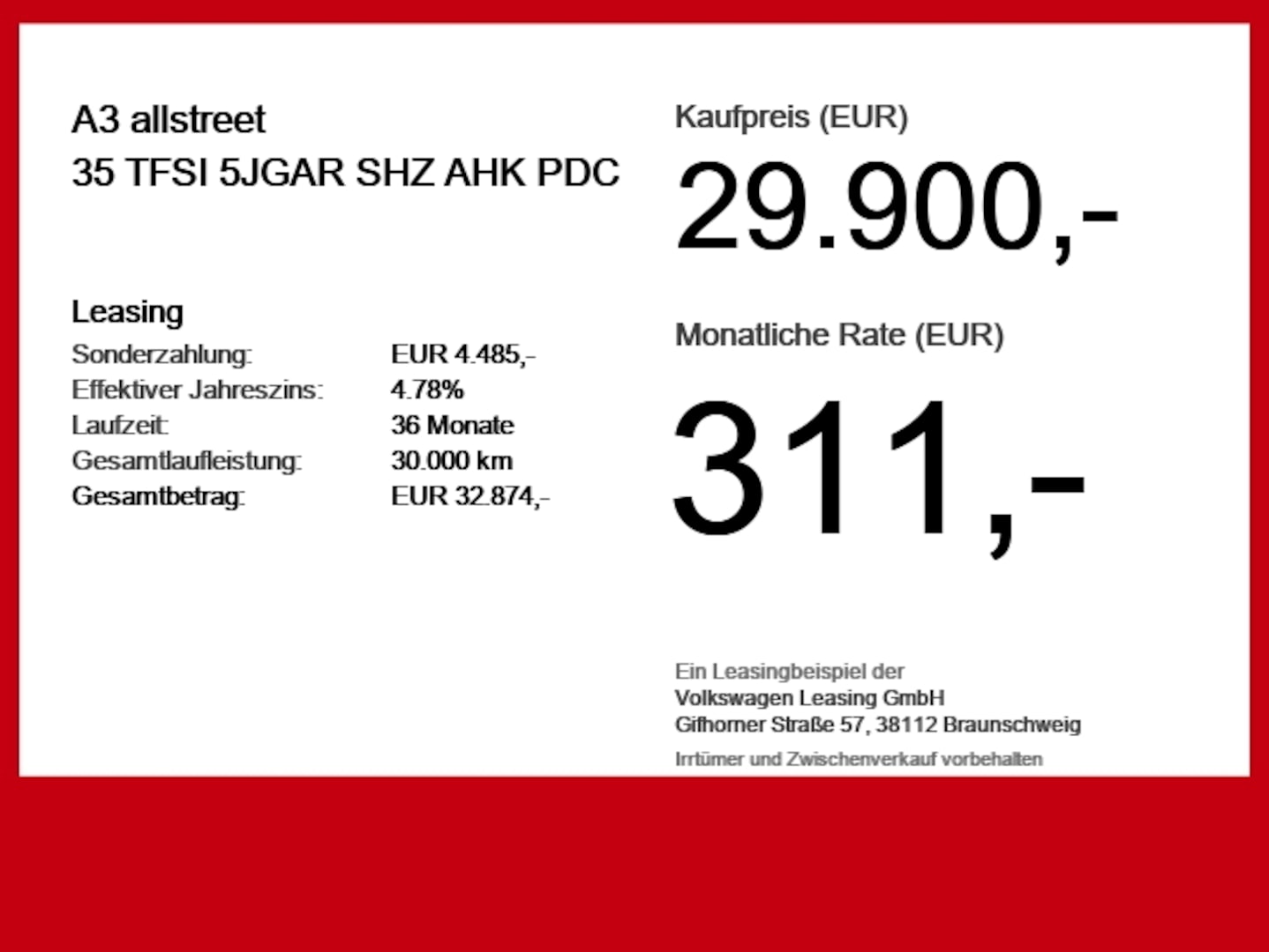 Bild über Audi A3 allstreet 35 TFSI S tronic - für weitere Informationen kontaktieren Sie den Audi Partner