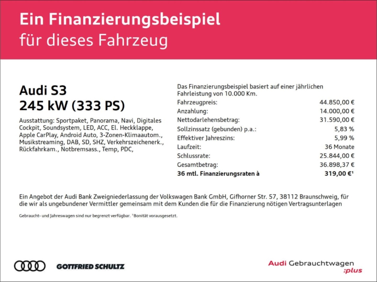 Bild über Audi S3 Sportback TFSI quattro S tronic - für weitere Informationen kontaktieren Sie den Audi Partner