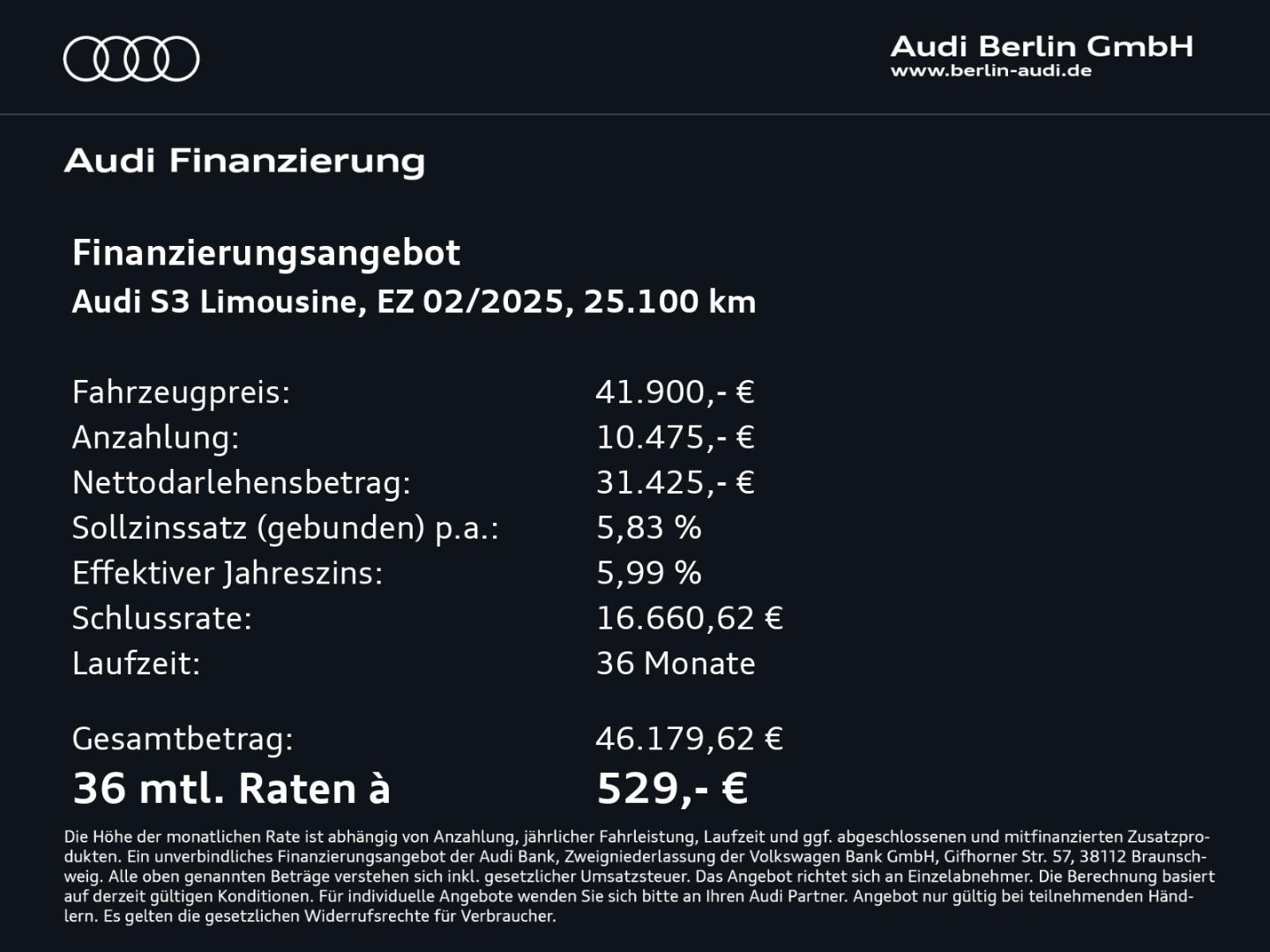 Bild über Audi S3 Limousine TFSI quattro S tronic - für weitere Informationen kontaktieren Sie den Audi Partner