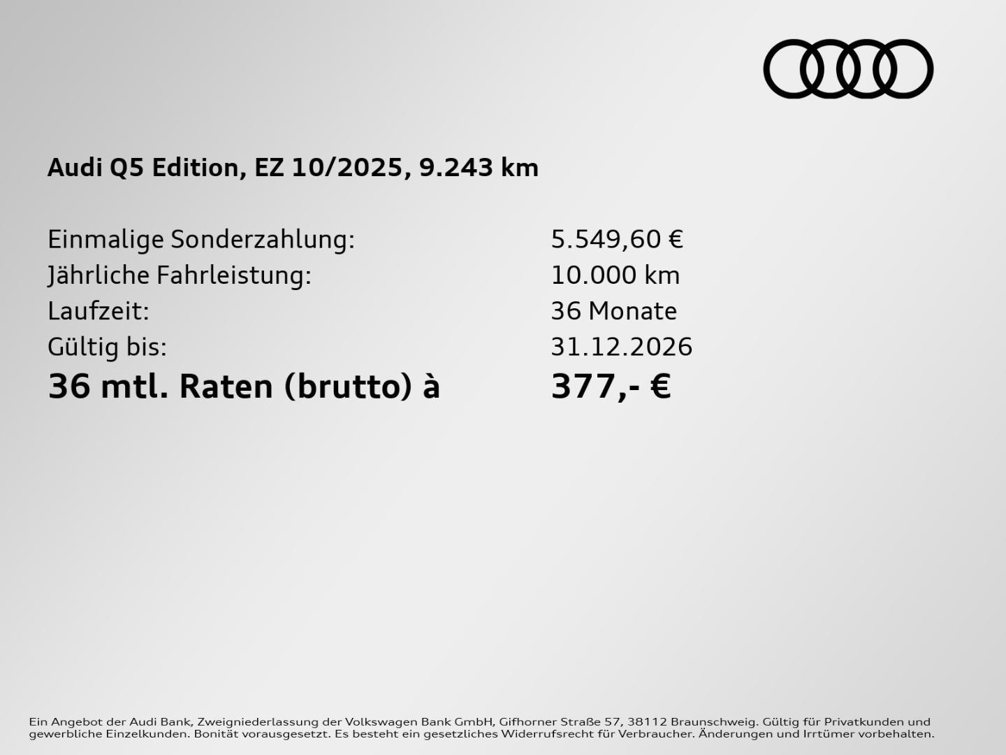 Bild über Audi Q5 SUV TFSI 150 kW S tronic - für weitere Informationen kontaktieren Sie den Audi Partner
