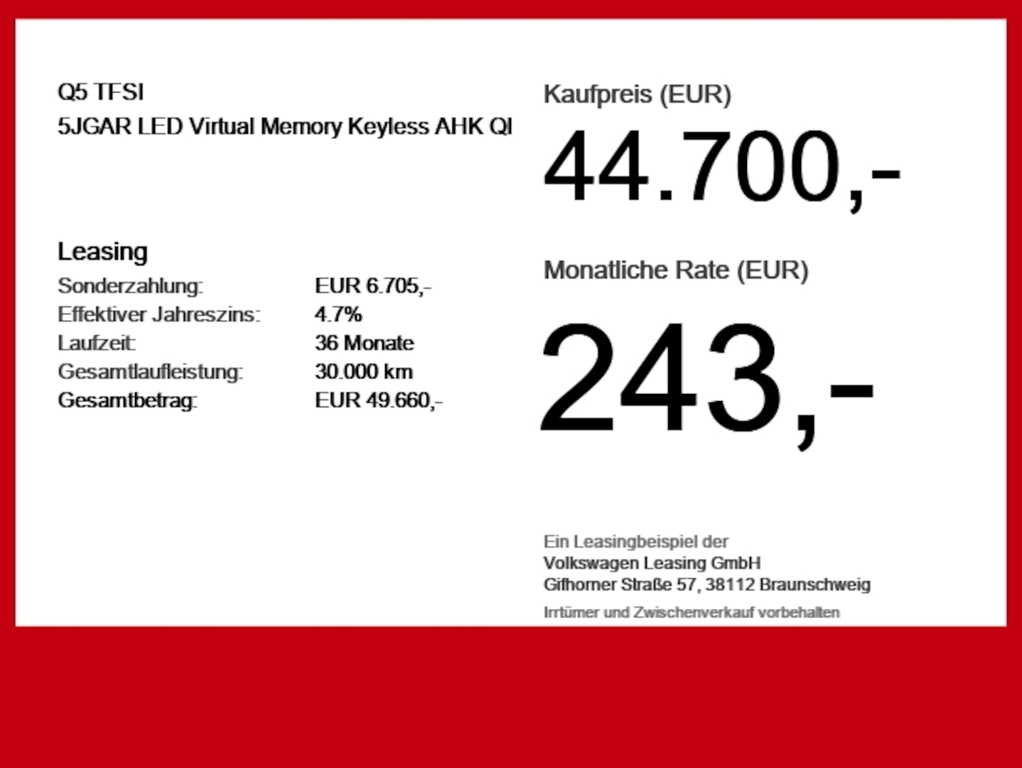 Bild über Audi Q5 SUV TFSI 150 kW S tronic - für weitere Informationen kontaktieren Sie den Audi Partner