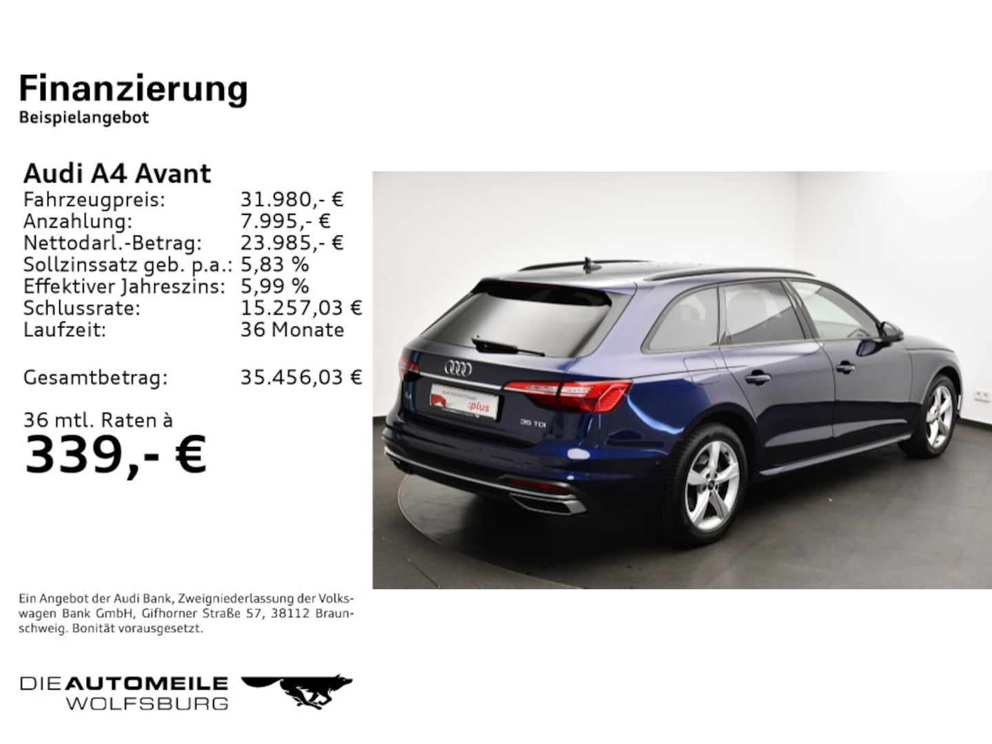 Bild über Audi A4 Avant advanced 35 TDI S tronic - für weitere Informationen kontaktieren Sie den Audi Partner