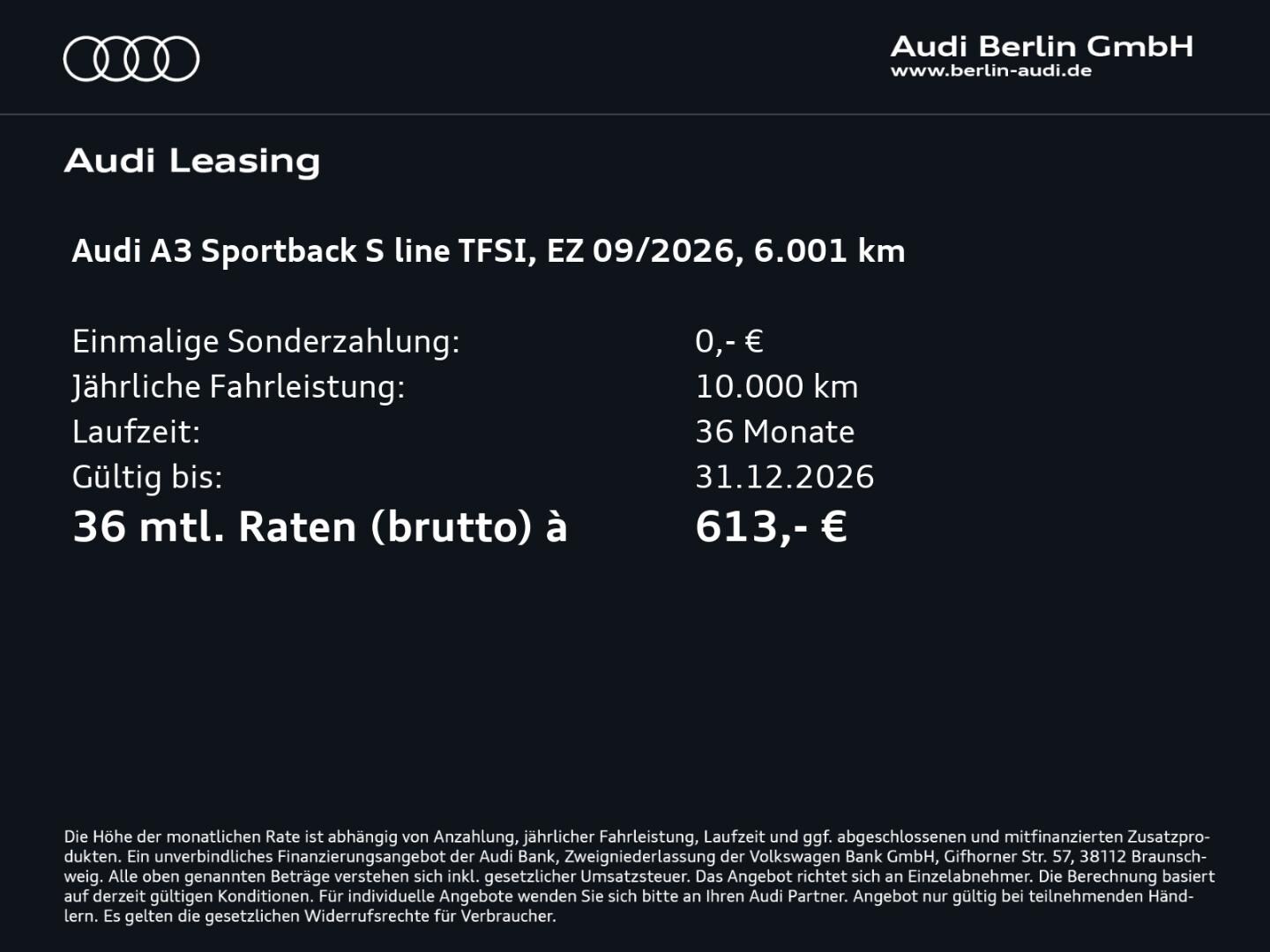 Bild über Audi A3 Sportback S line TFSI 110 kW S tronic - für weitere Informationen kontaktieren Sie den Audi Partner