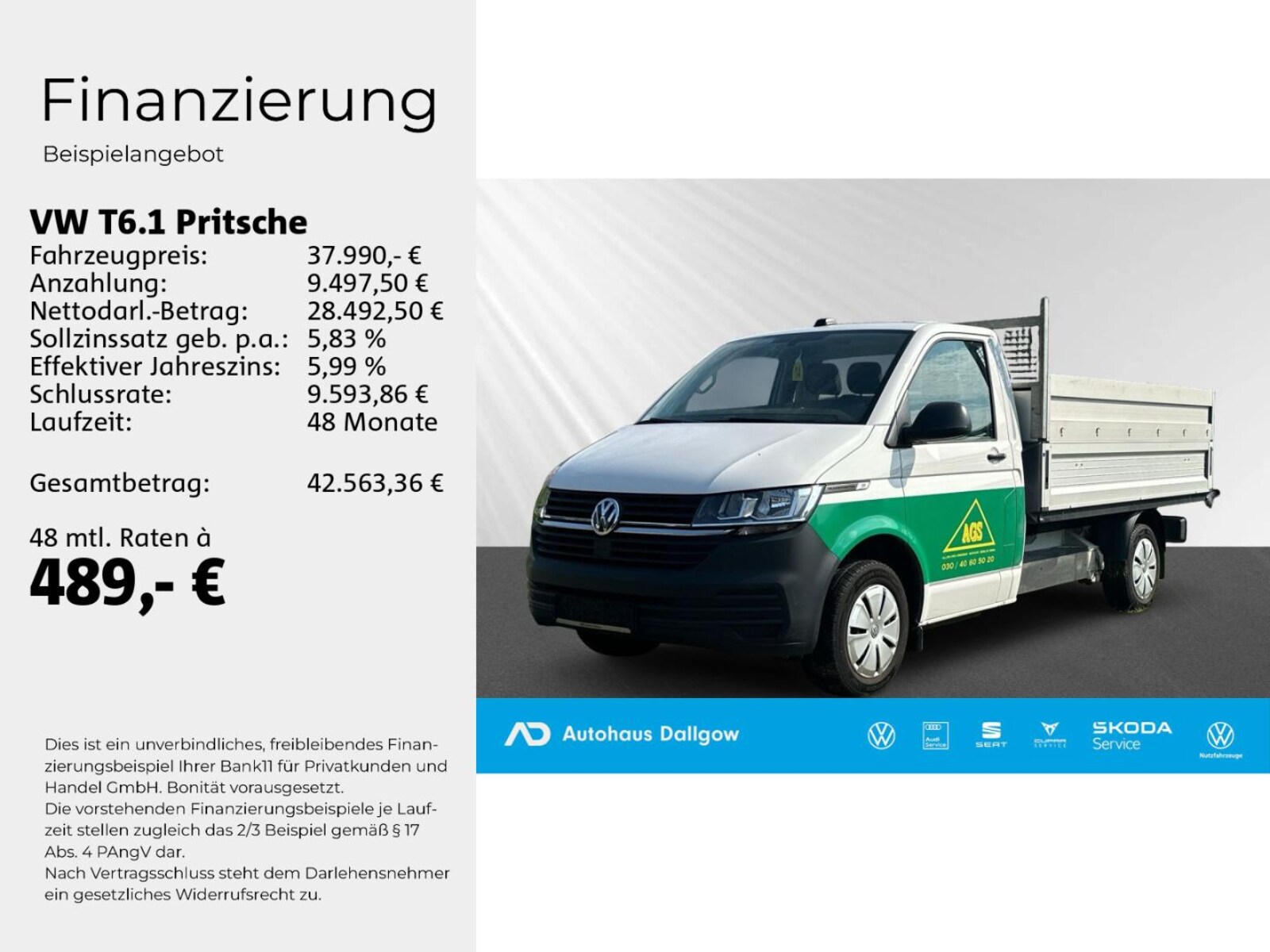 Volkswagen T6.1 Transporter Pritschenwagen Einzelkabine – Bild 2