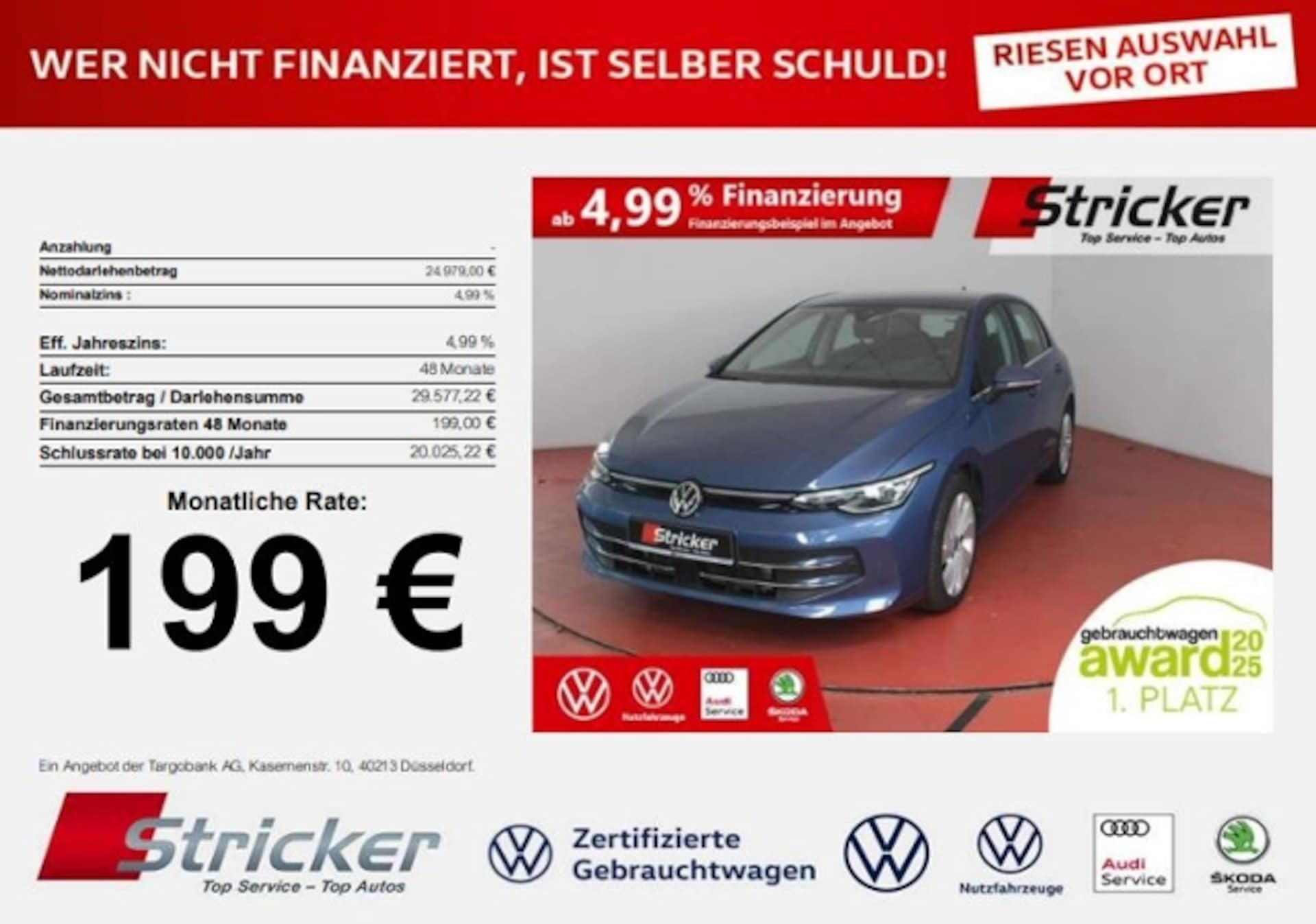 Volkswagen Golf 2025 — 2.0TDI DSG 199,-ohne Anzahlung ergoActive Kamera